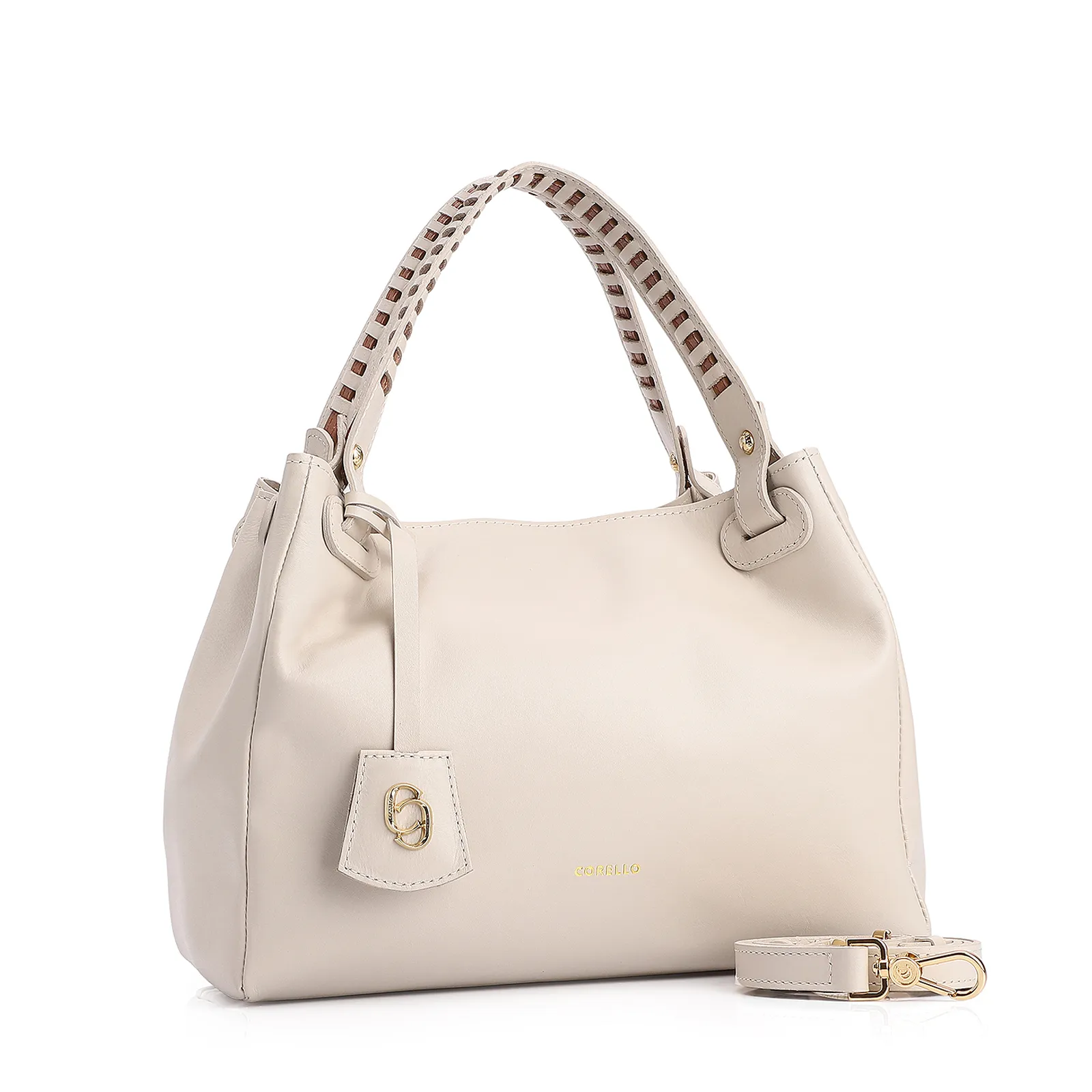 Bolsa Tote Couro Off White/Marrom