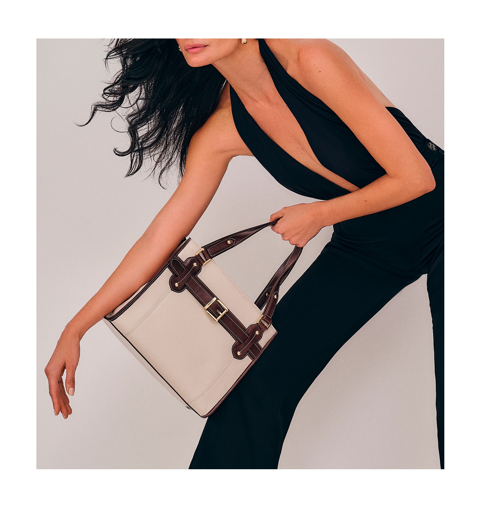 Bolsa Tote Couro Off White/Marrom