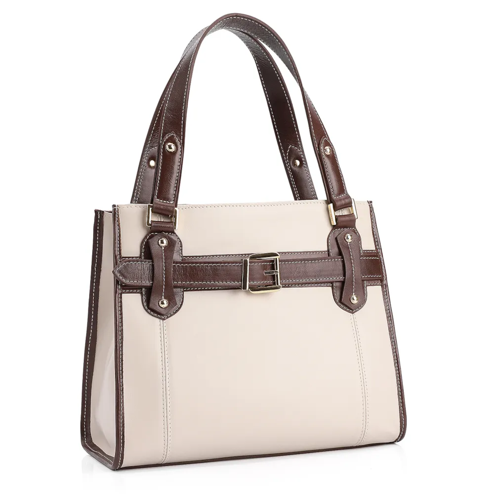 Bolsa Tote Couro Off White/Marrom - imagem 3