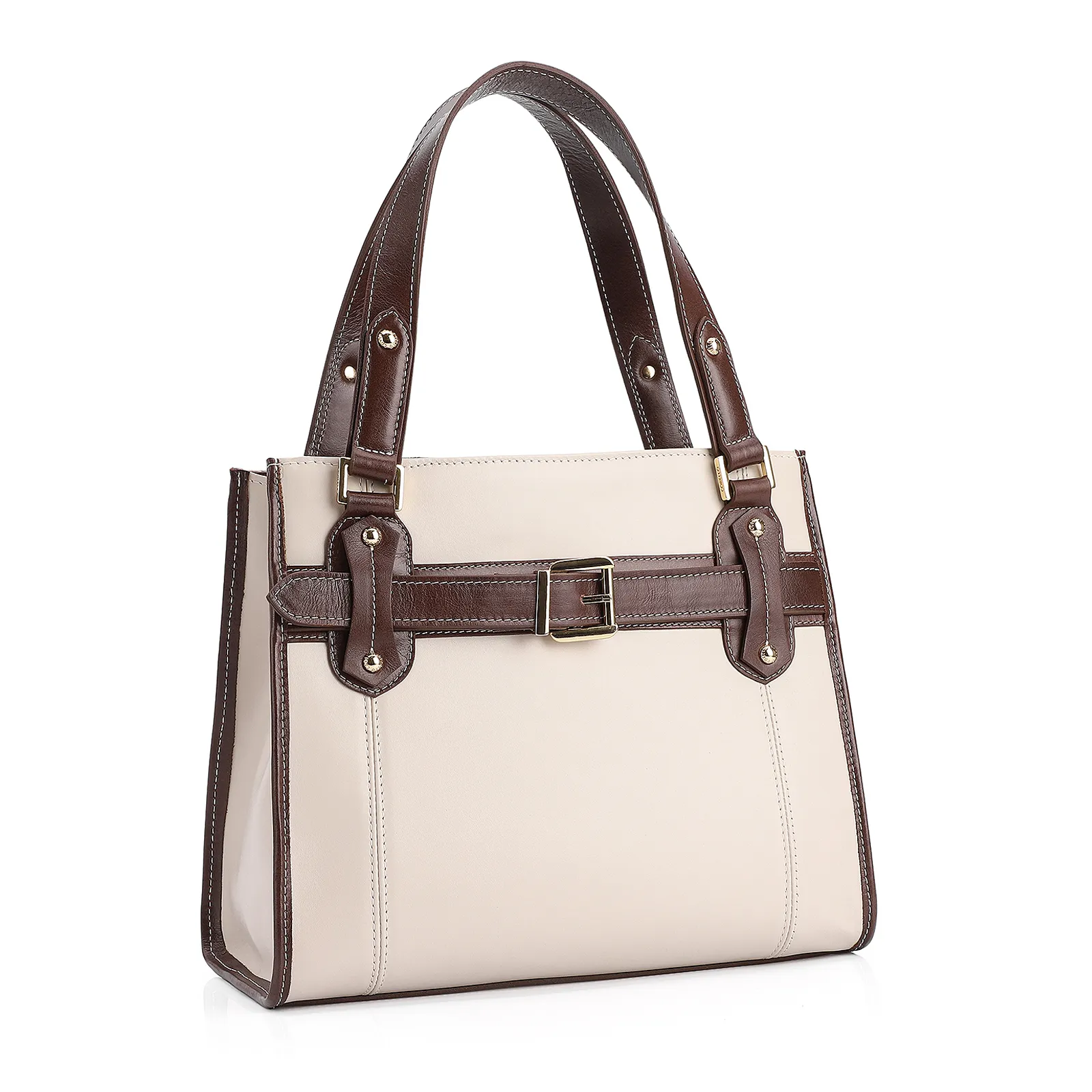 Bolsa Tote Couro Off White/Marrom