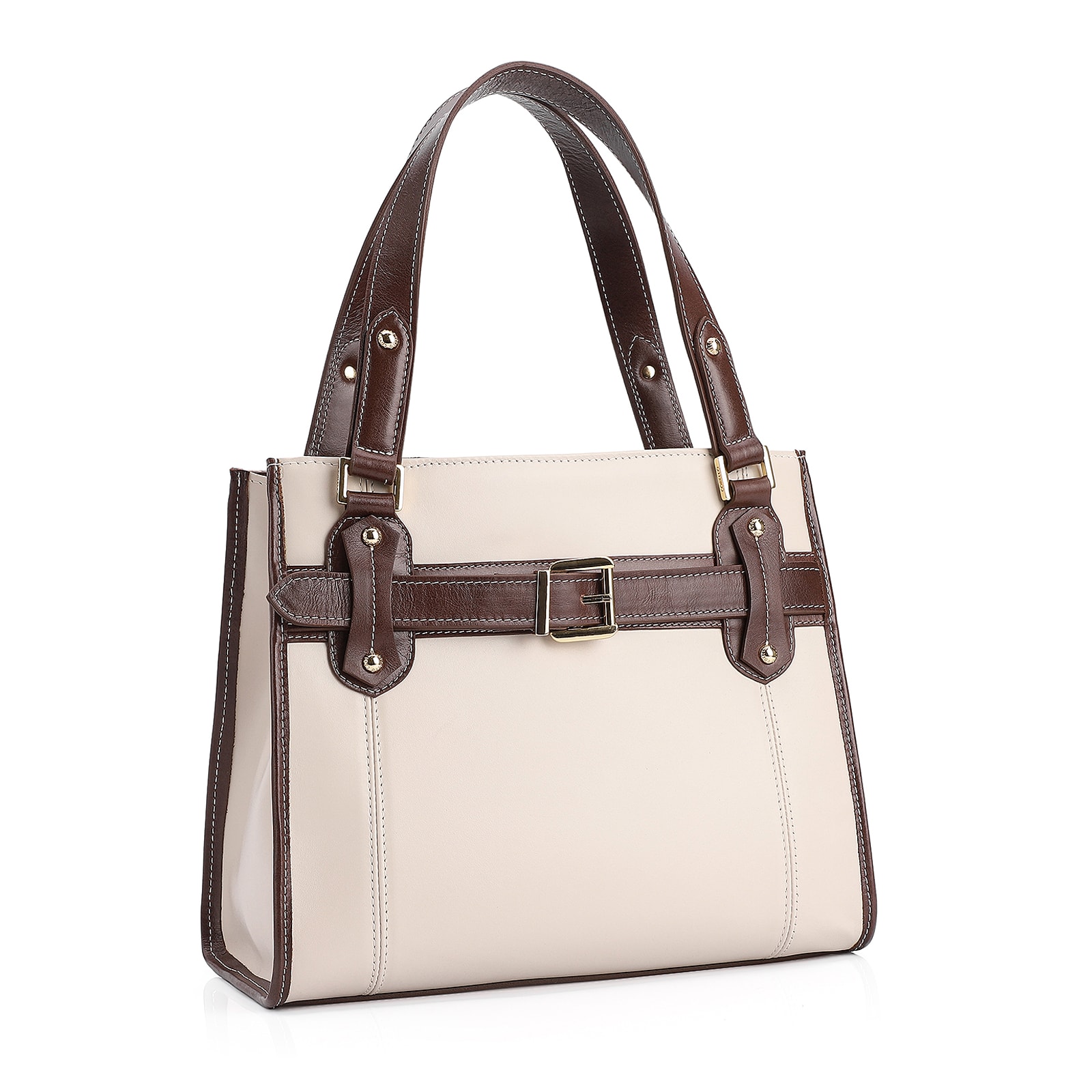 Bolsa Tote Couro Off White/Marrom