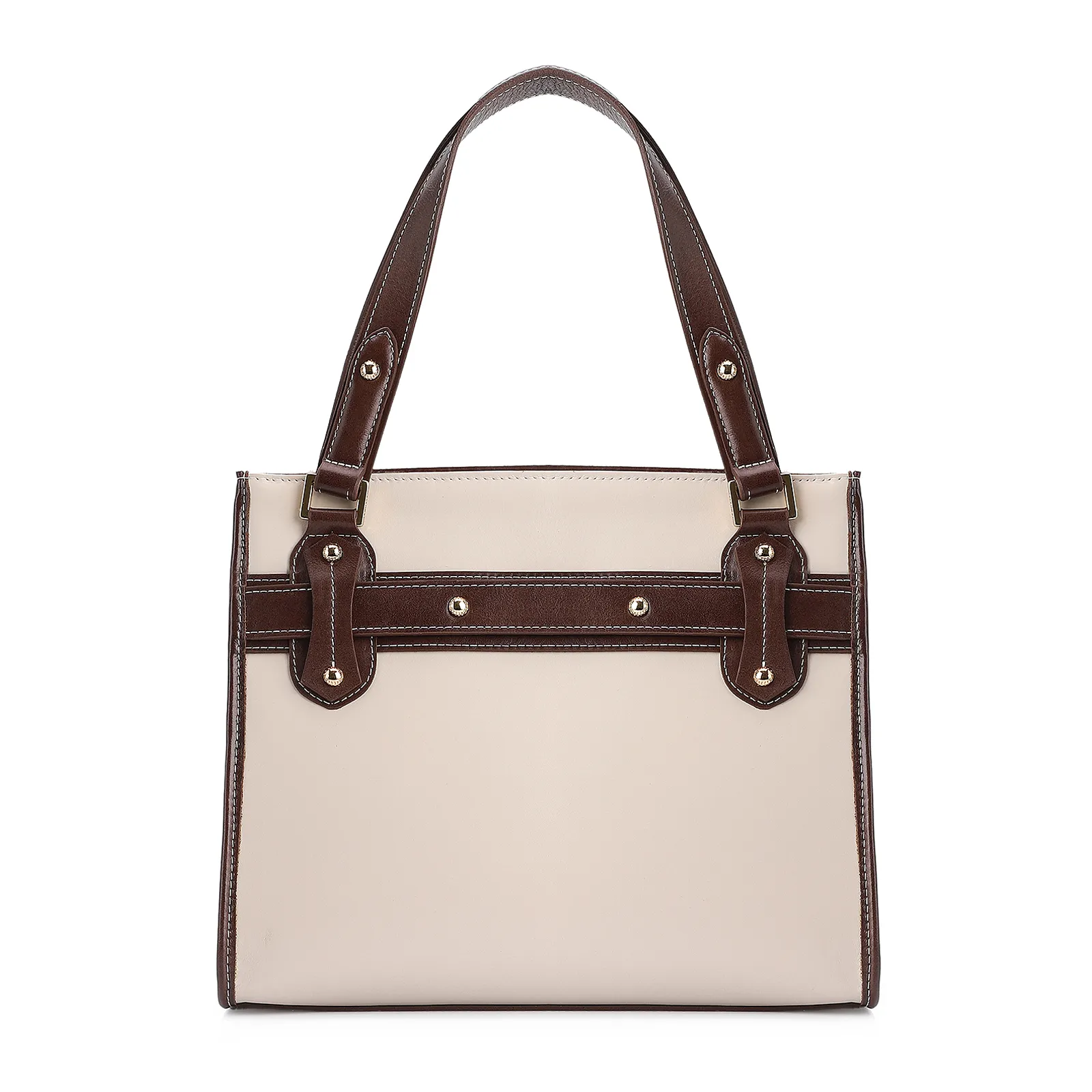 Bolsa Tote Couro Off White/Marrom