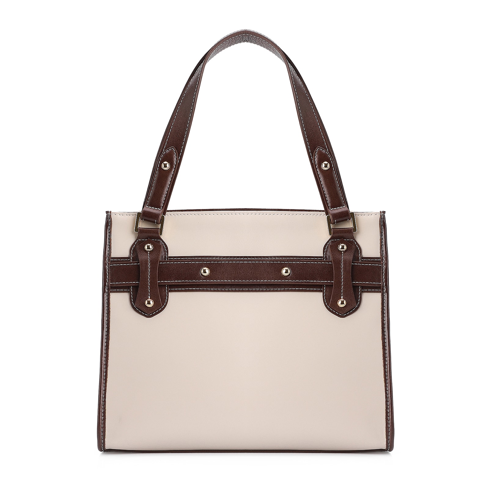 Bolsa Tote Couro Off White/Marrom