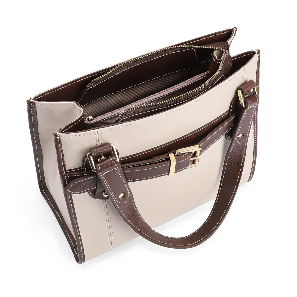 Bolsa Tote Couro Off White/Marrom - imagem 5