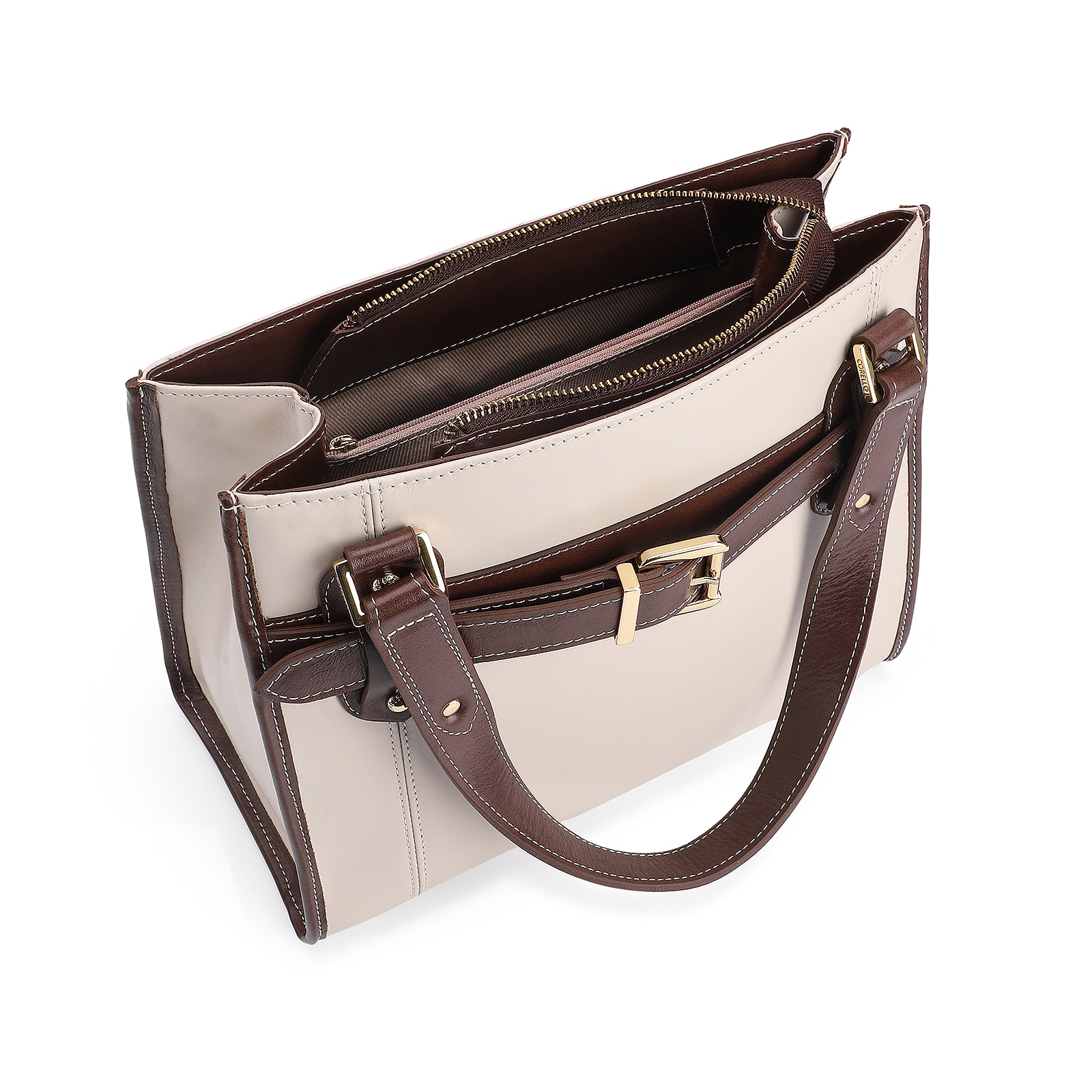Bolsa Tote Couro Off White/Marrom
