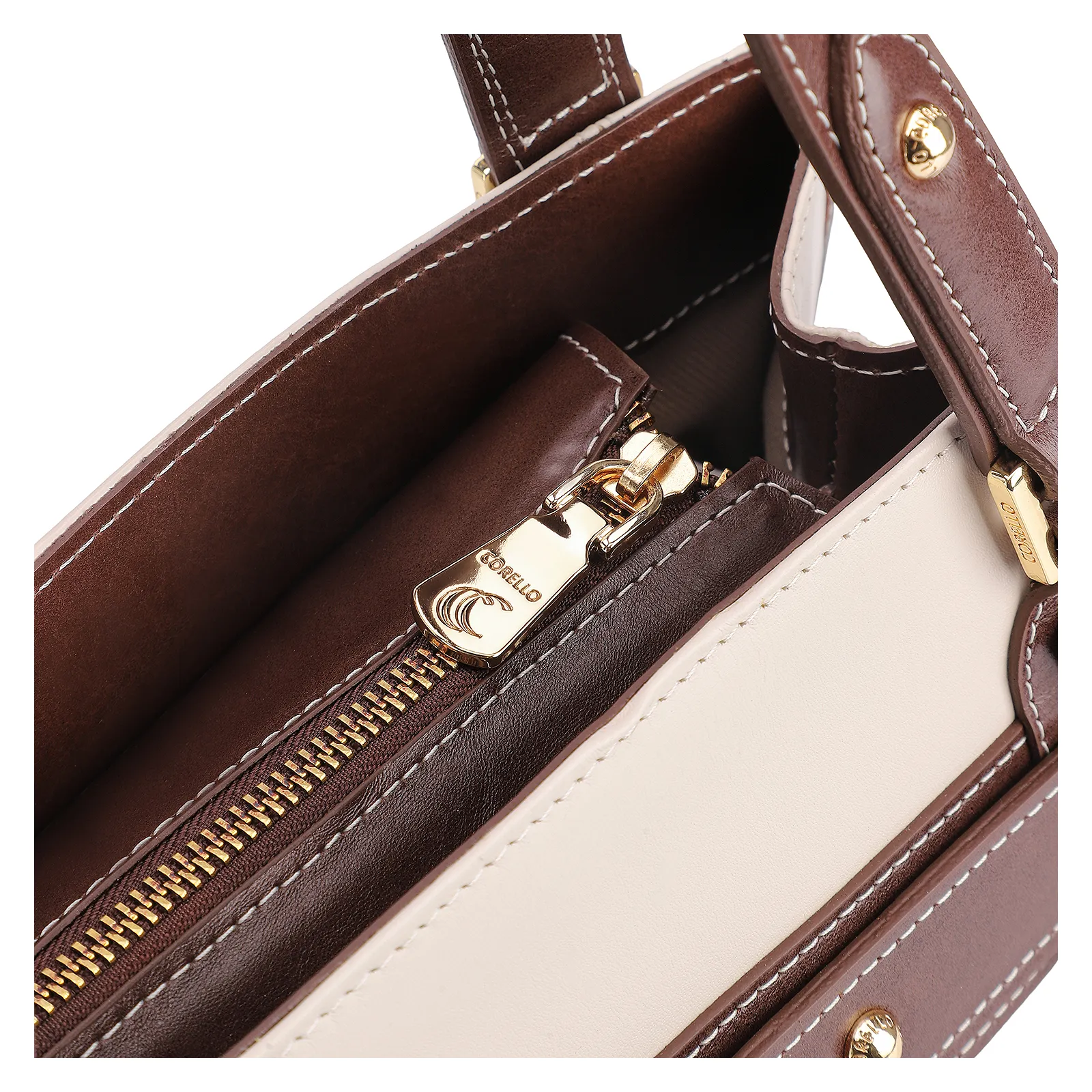 Bolsa Tote Couro Off White/Marrom