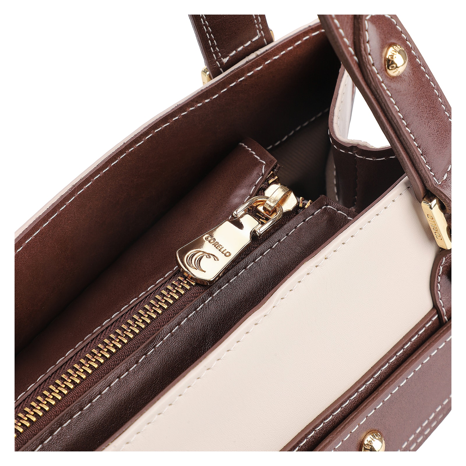 Bolsa Tote Couro Off White/Marrom