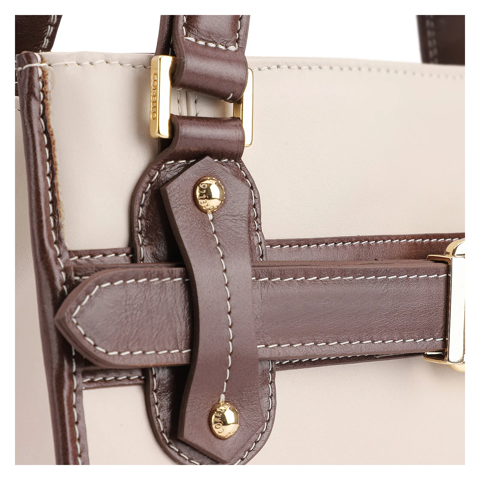 Bolsa Tote Couro Off White/Marrom