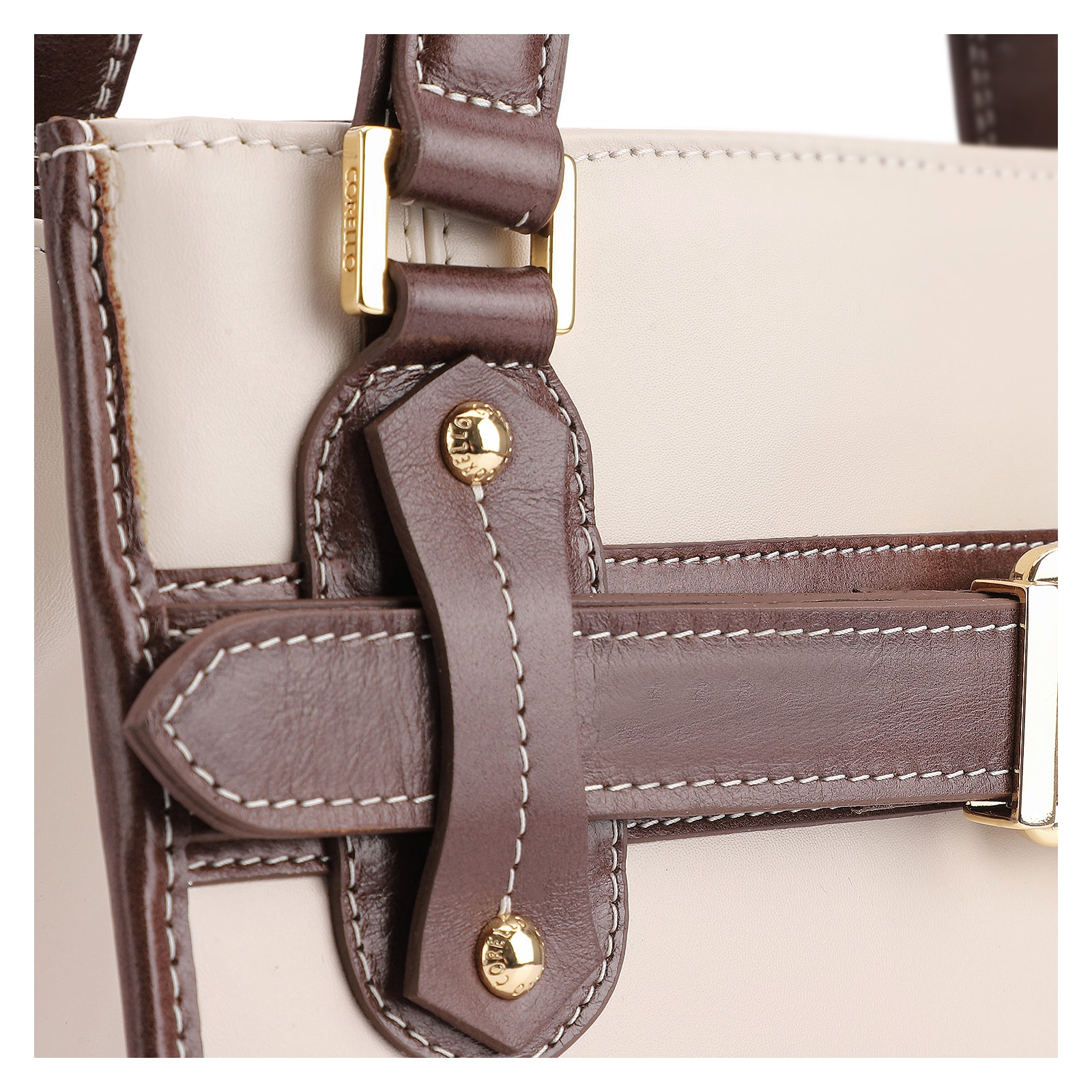 Bolsa Tote Couro Off White/Marrom