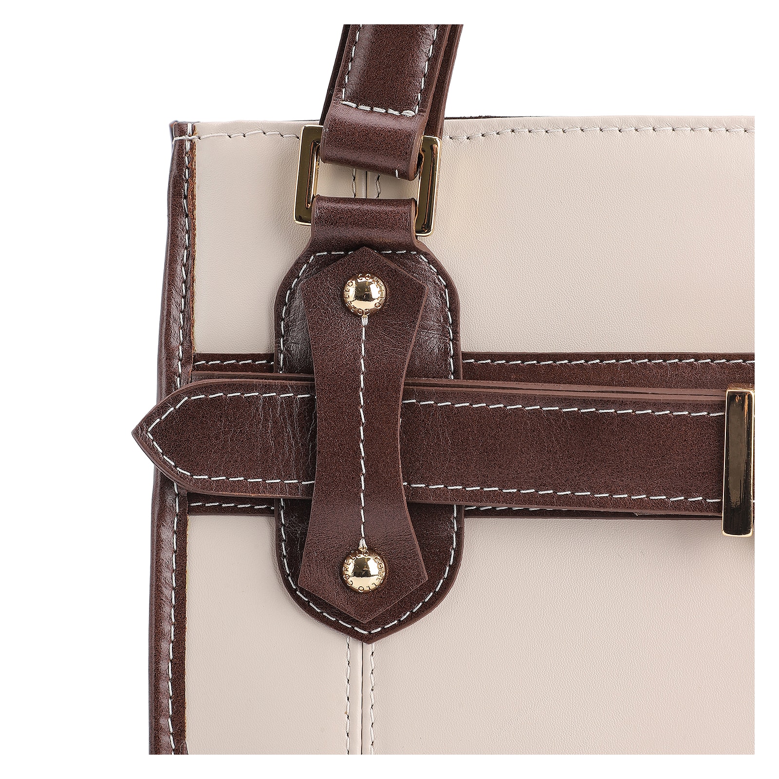 Bolsa Tote Couro Off White/Marrom
