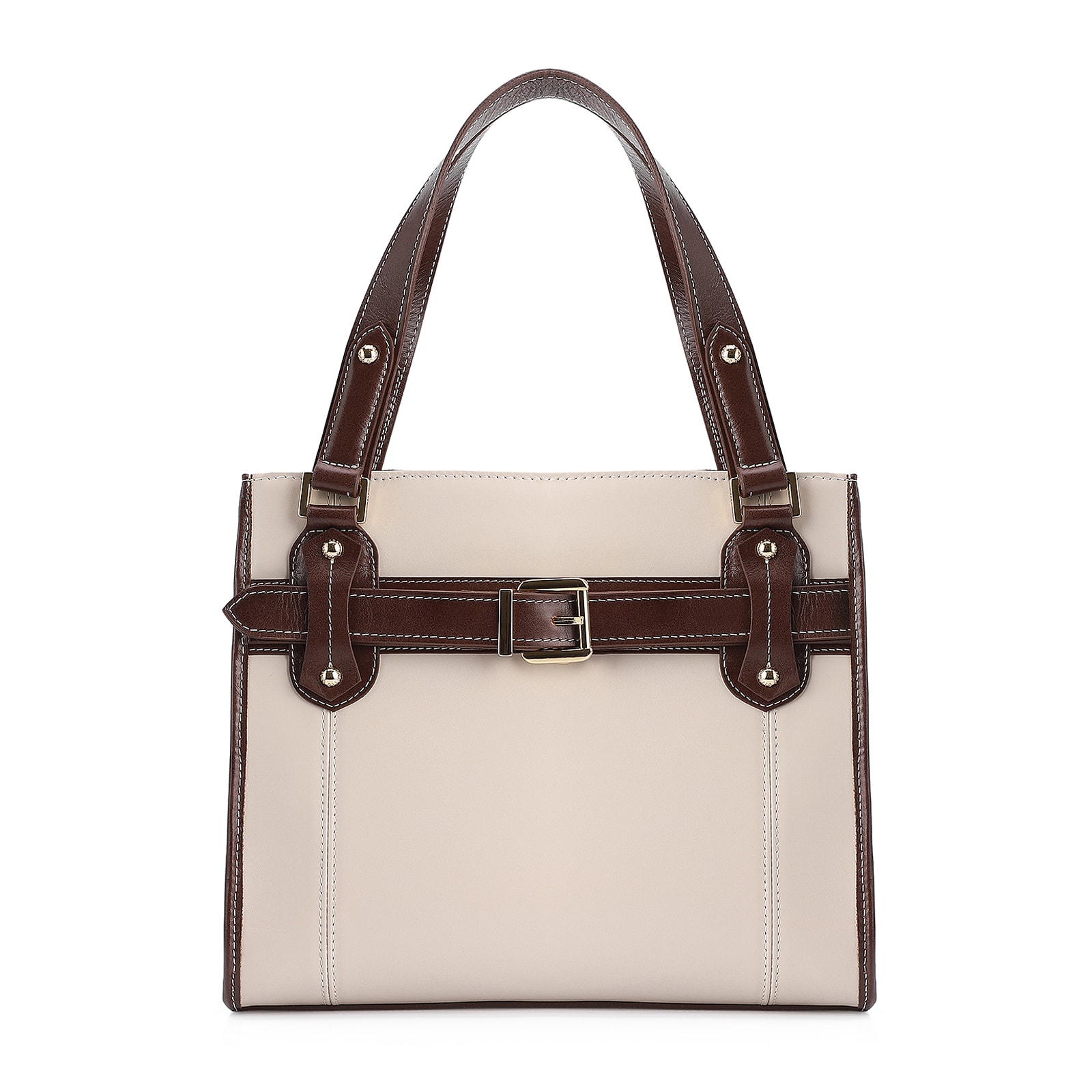 Bolsa Tote Couro Off White/Marrom