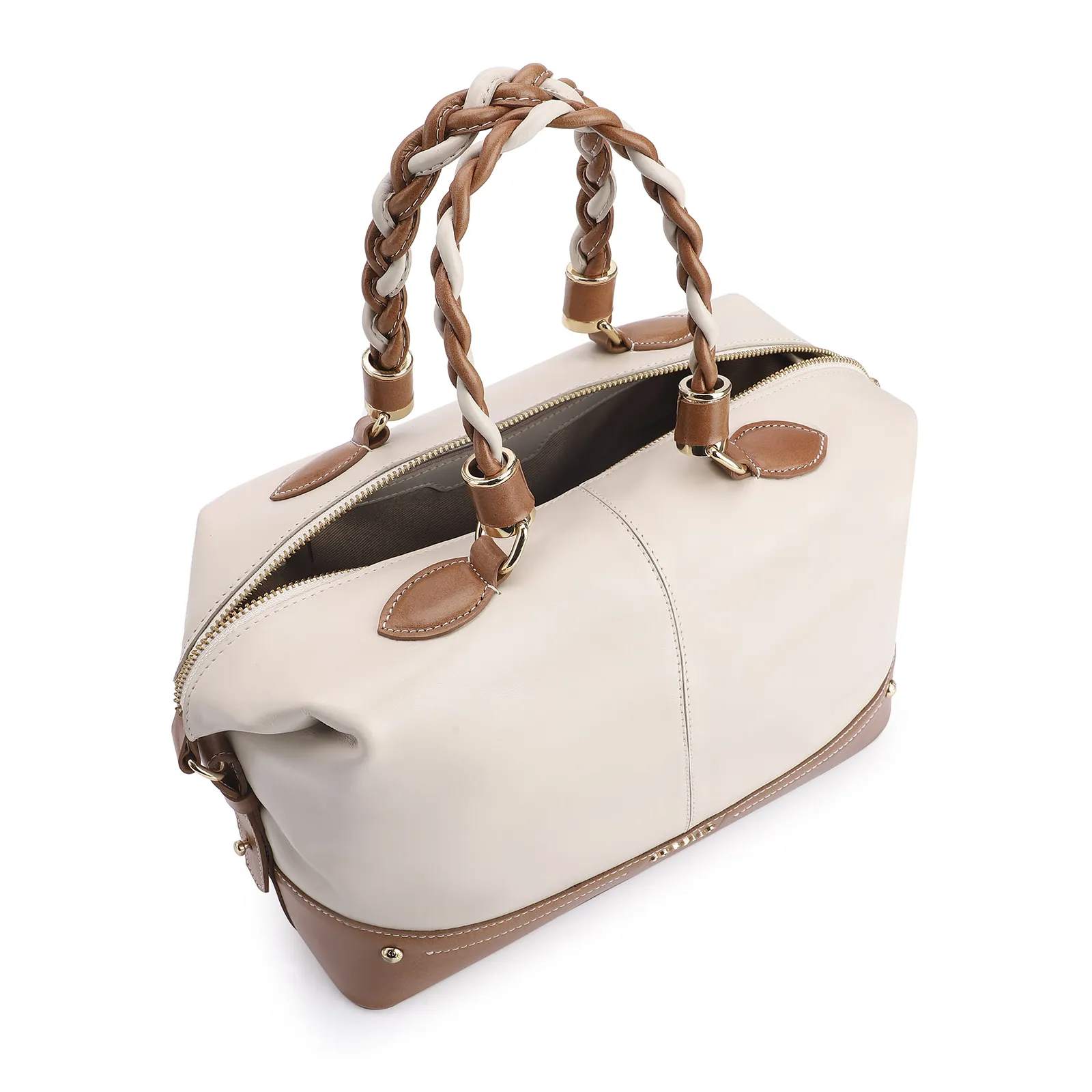 Bolsa Tote Couro Off White/Marrom