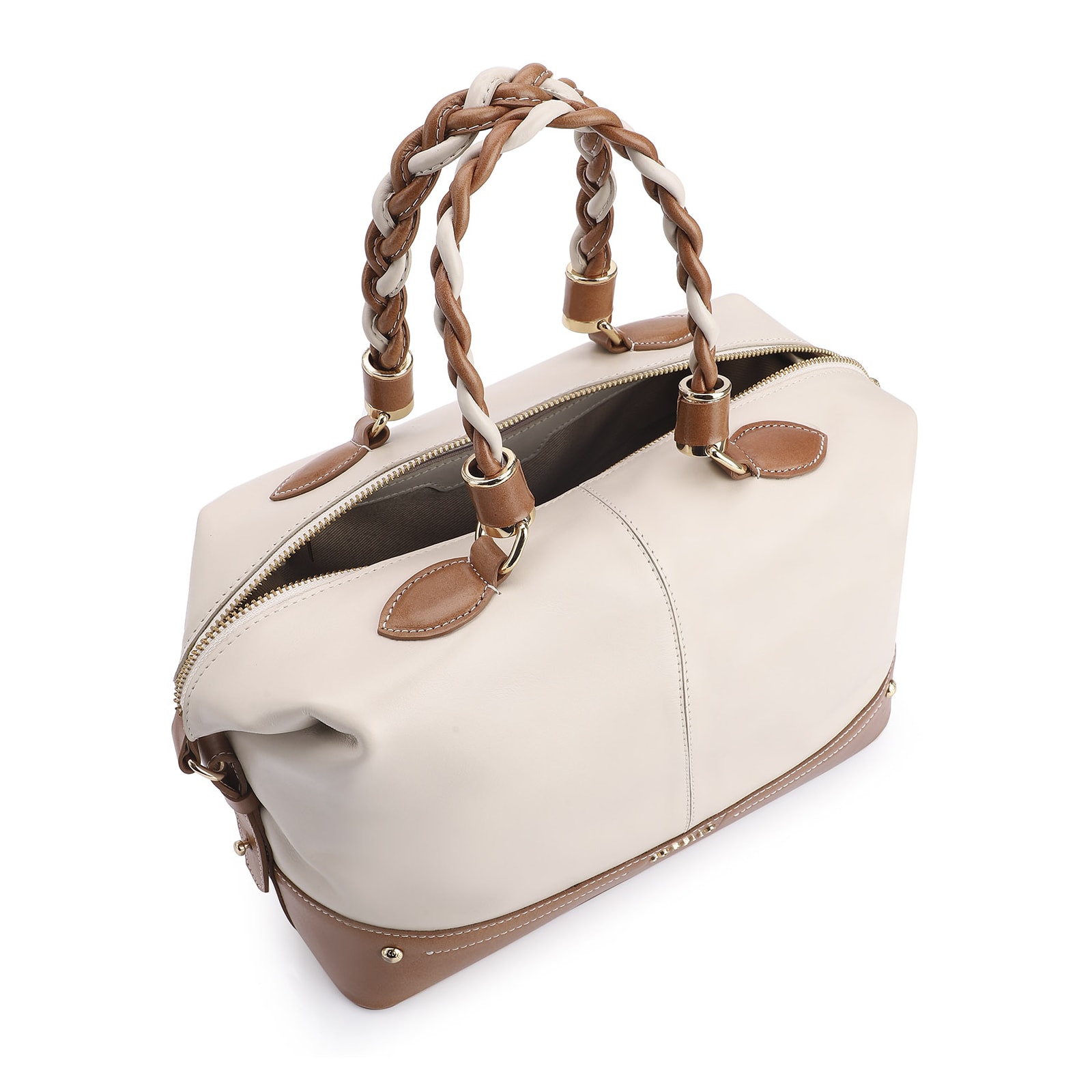 Bolsa Tote Couro Off White/Marrom