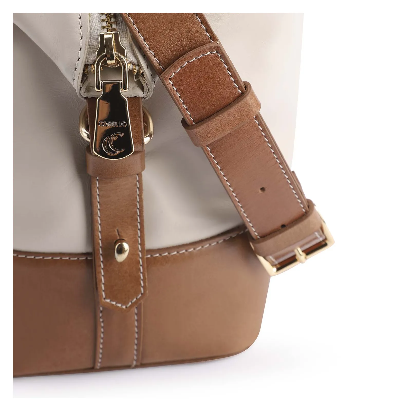 Bolsa Tote Couro Off White/Marrom