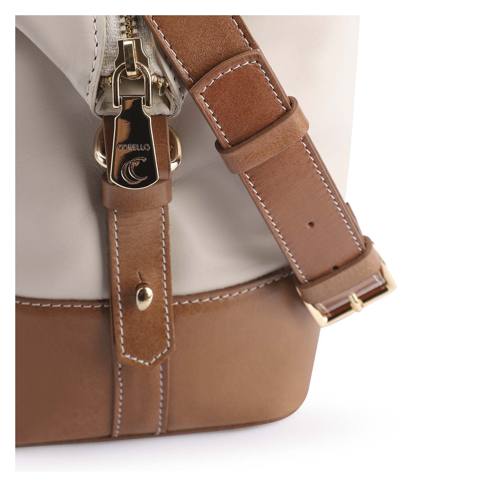 Bolsa Tote Couro Off White/Marrom