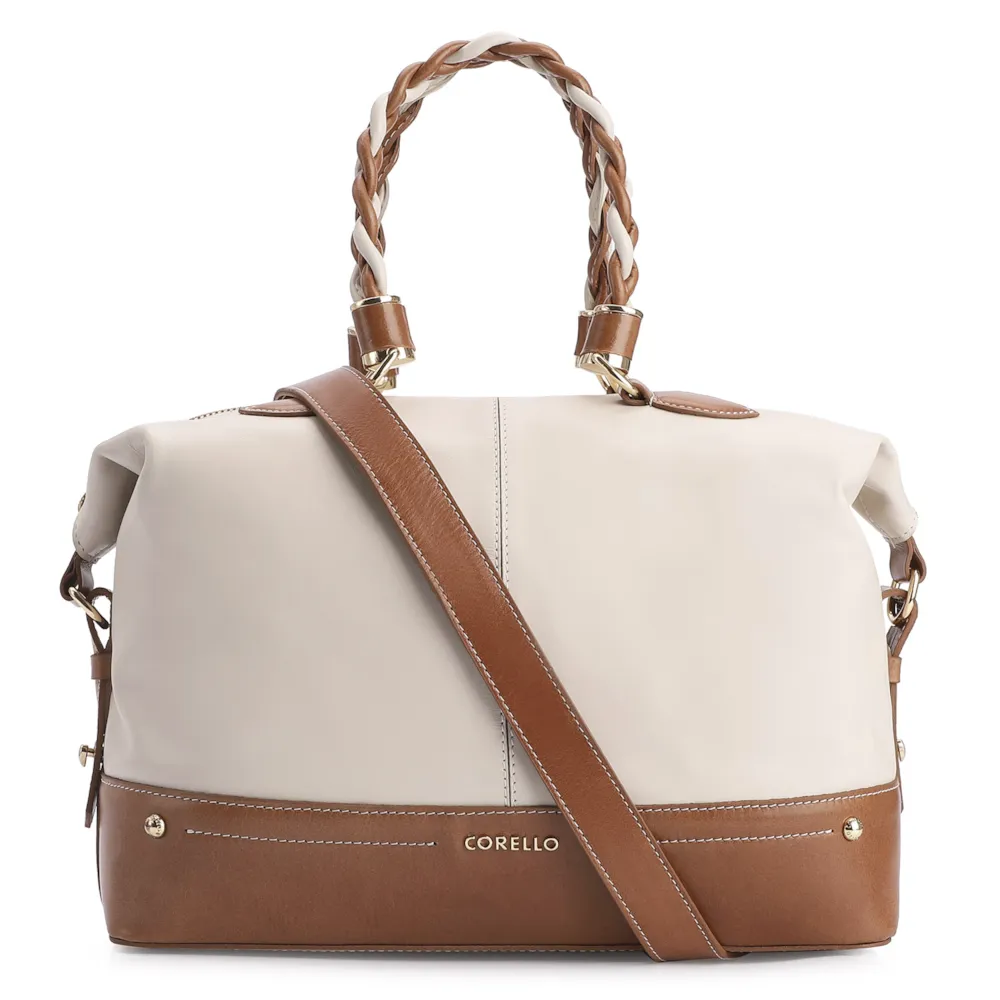 Bolsa Tote Couro Off White/Marrom