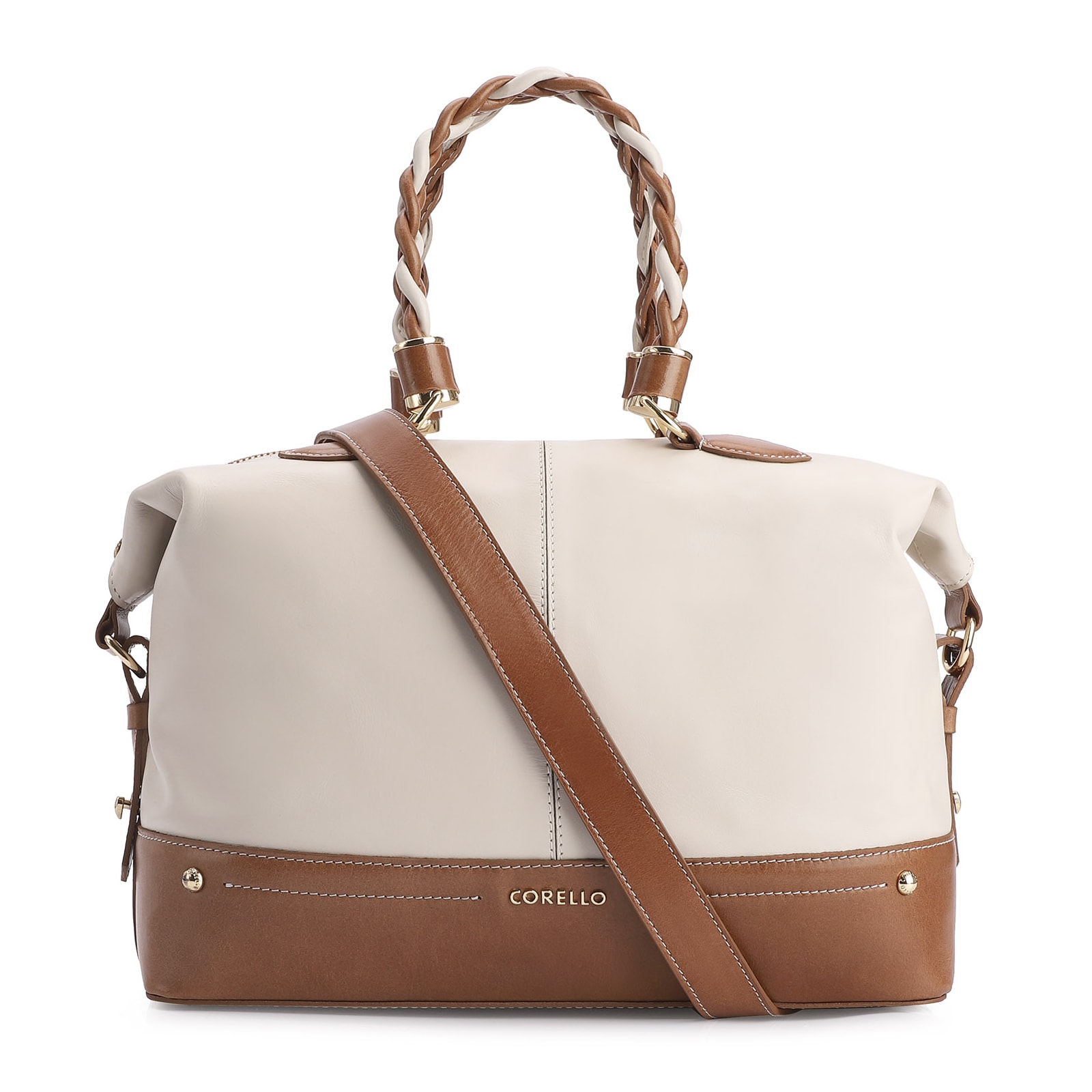Bolsa Tote Couro Off White/Marrom