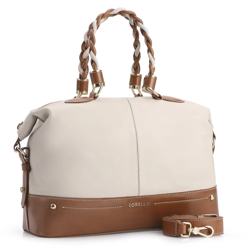 Bolsa Tote Couro Off White/Marrom - imagem 2