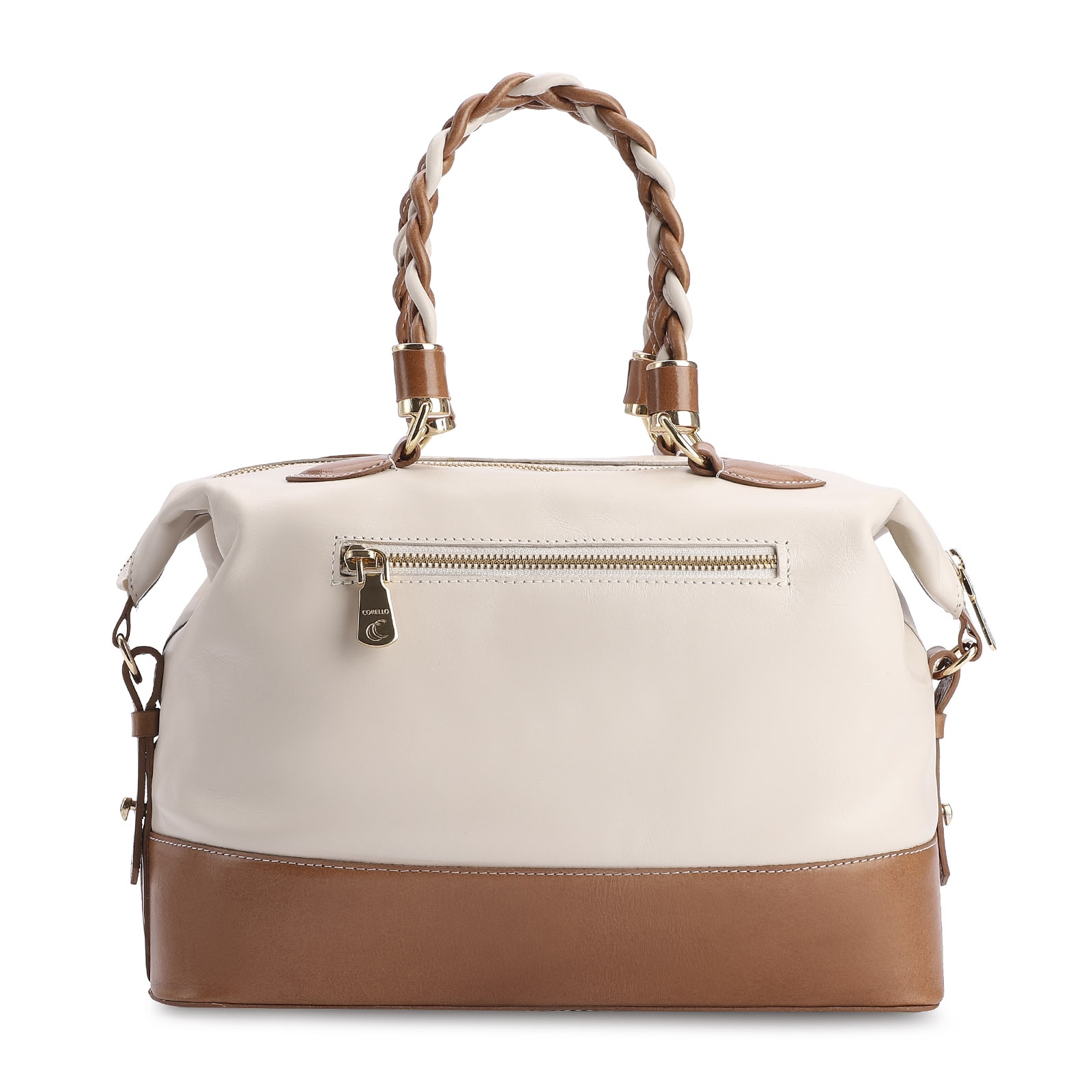 Bolsa Tote Couro Off White/Marrom