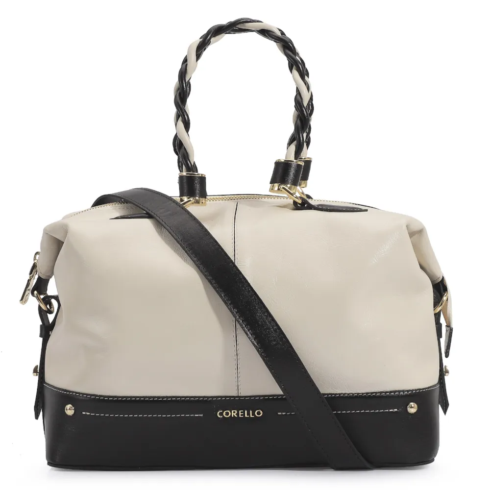 Bolsa Tote Couro Off White/Preto