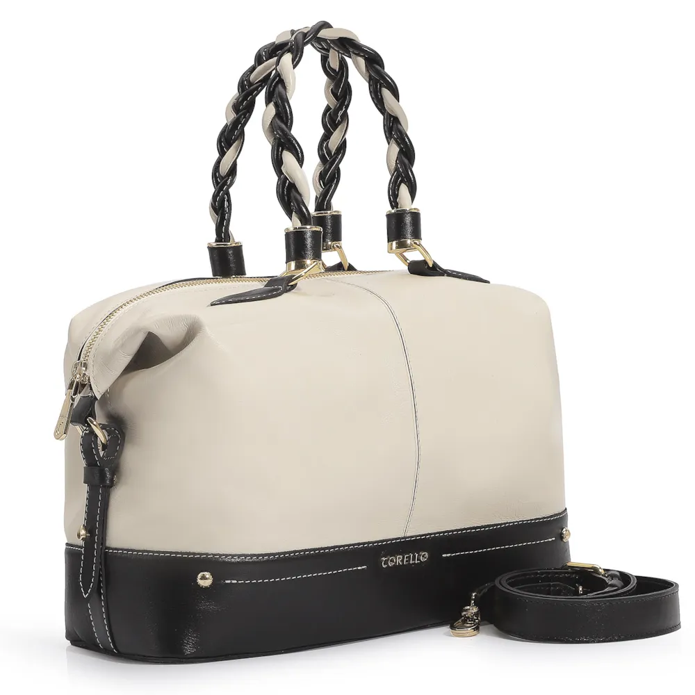Bolsa Tote Couro Off White/Preto - imagem 3