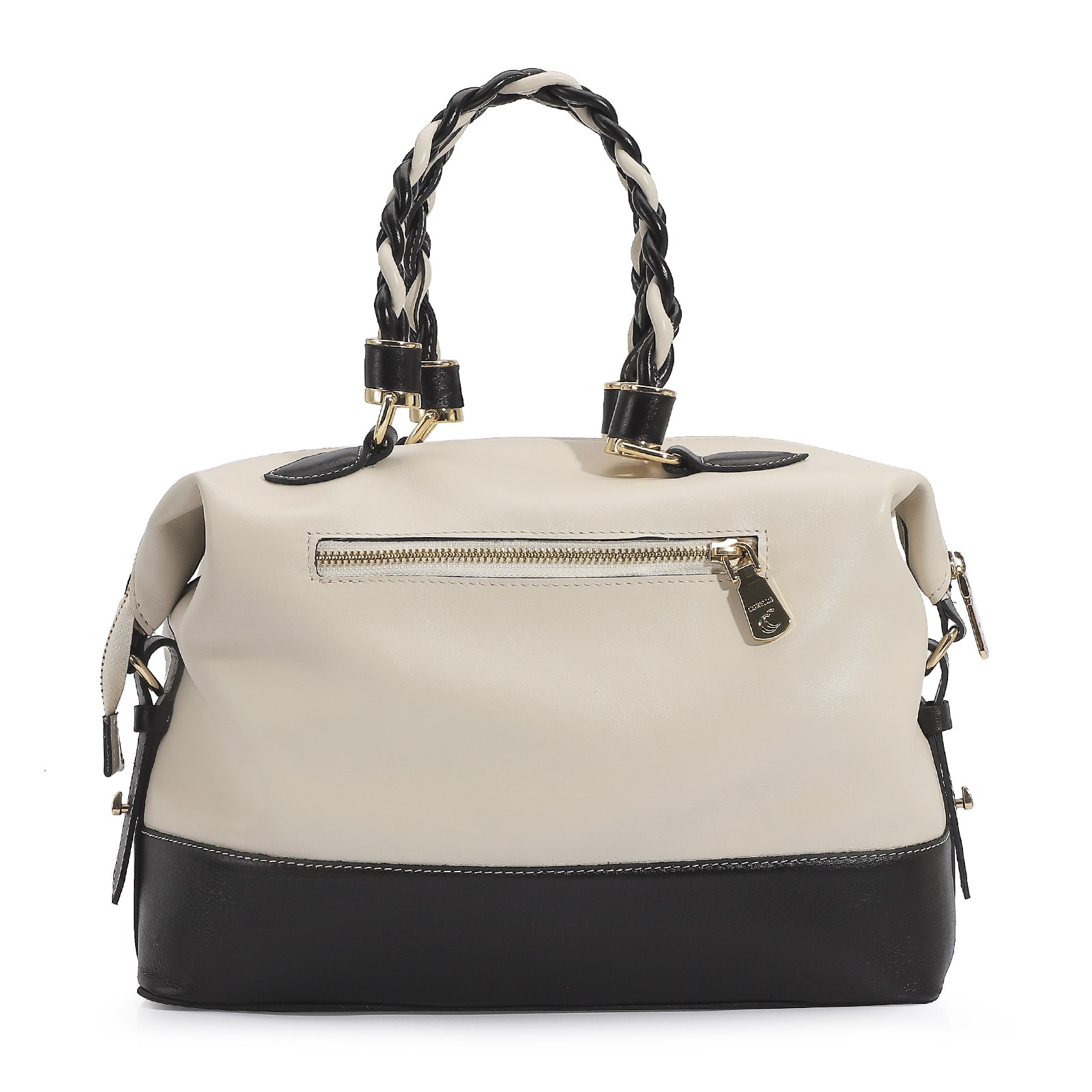 Bolsa Tote Couro Off White/Preto