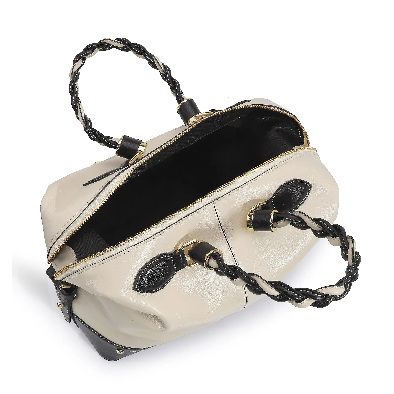 Bolsa Tote Couro Off White/Preto