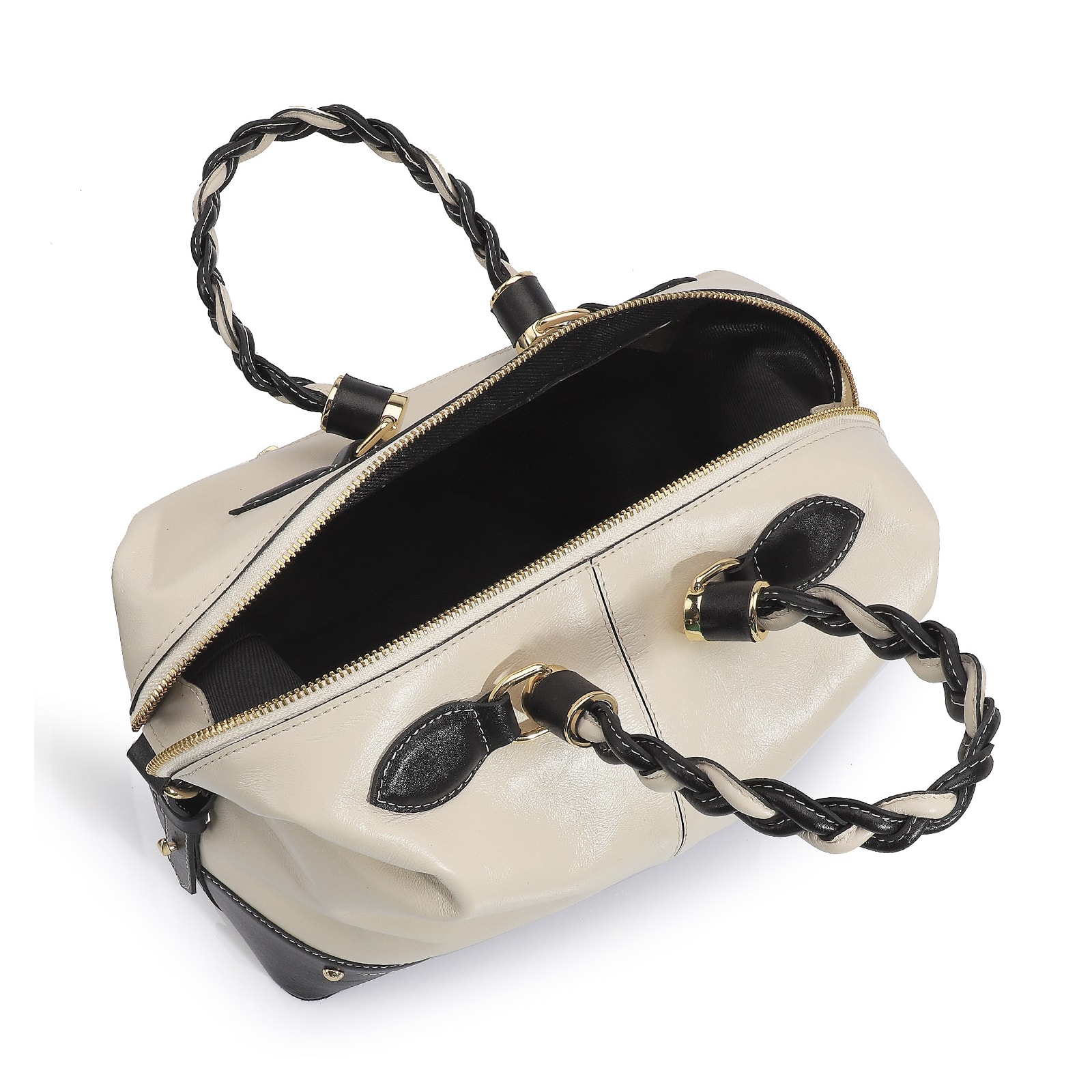Bolsa Tote Couro Off White/Preto