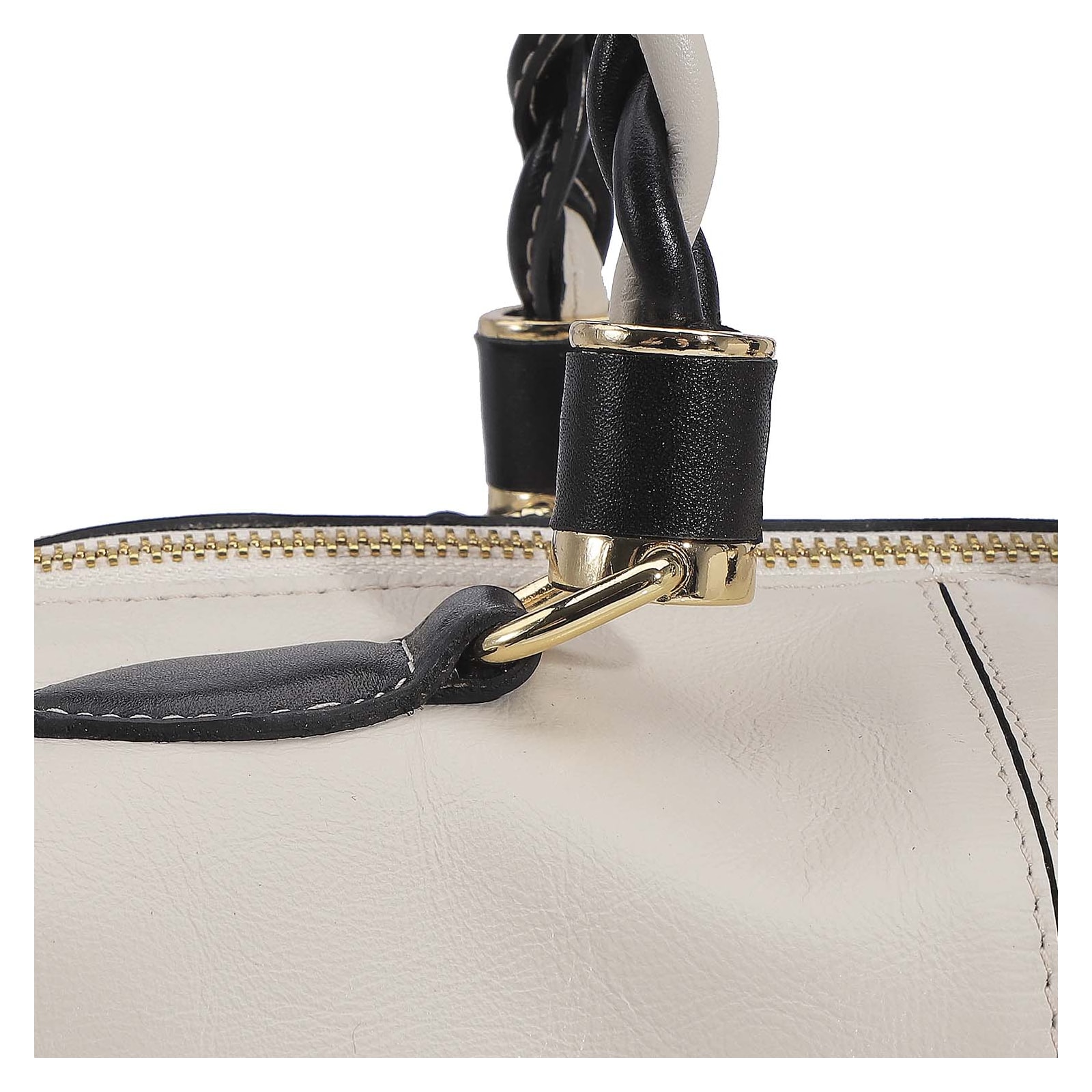 Bolsa Tote Couro Off White/Preto