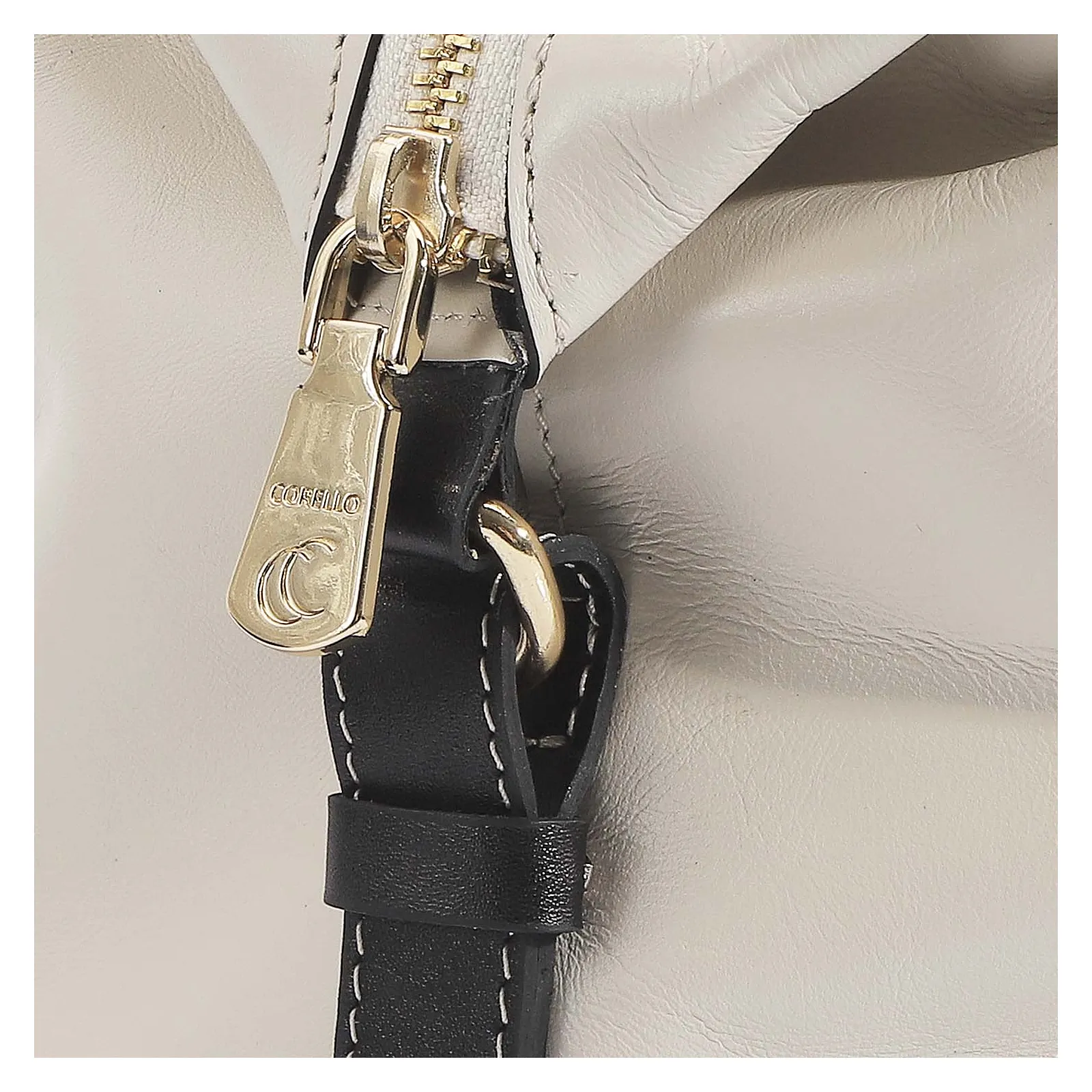 Bolsa Tote Couro Off White/Preto