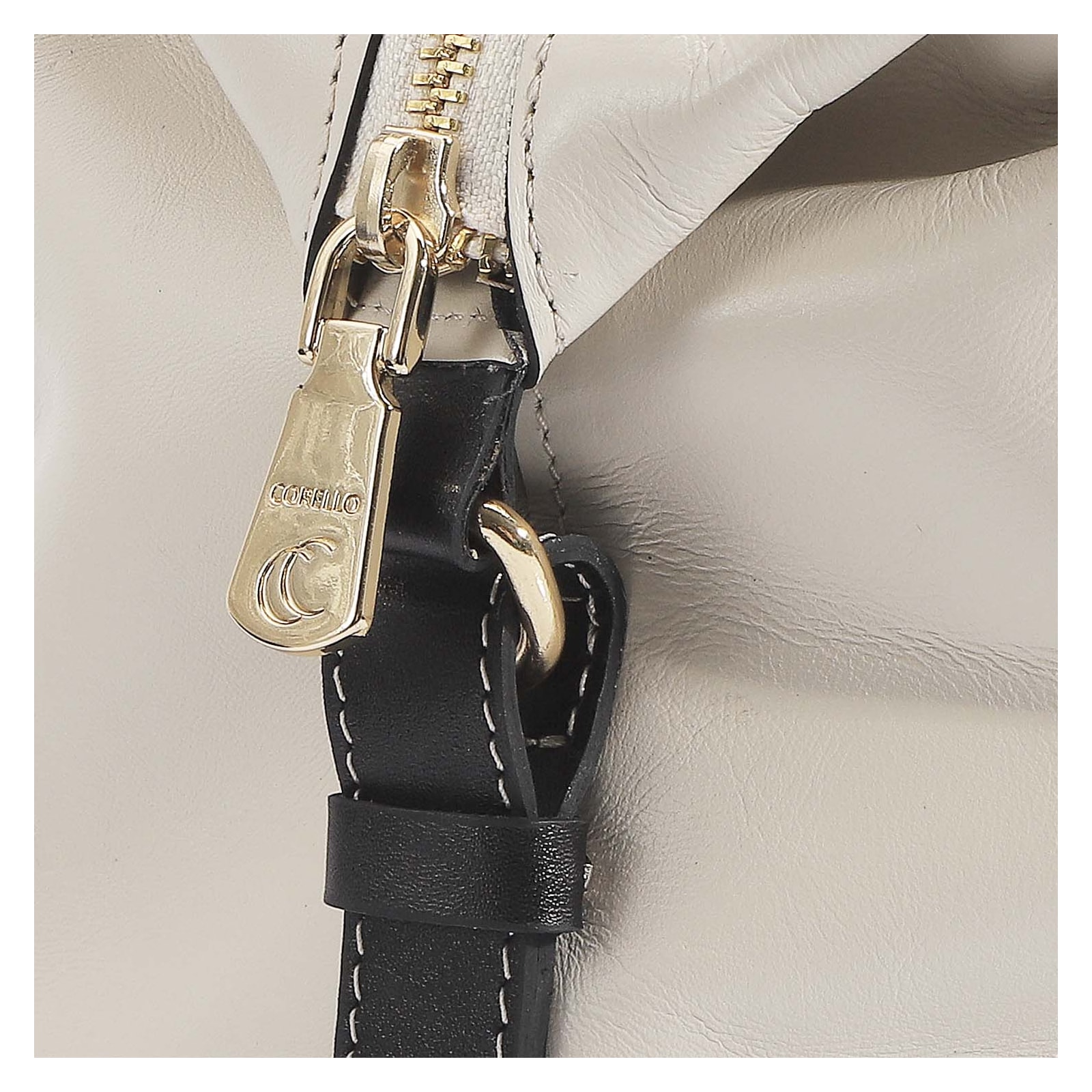 Bolsa Tote Couro Off White/Preto