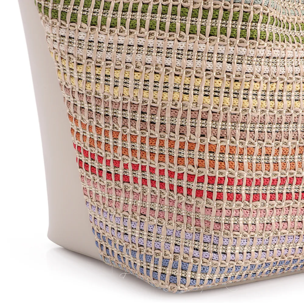 Bolsa Tote Couro Off White/Ráfia Colorida - imagem 5