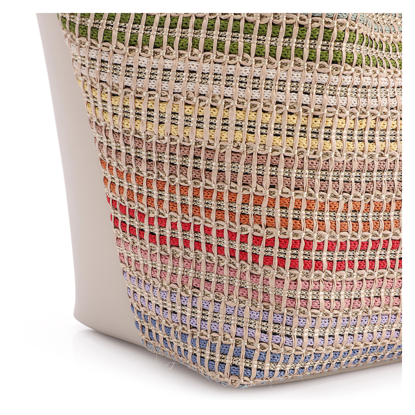 Bolsa Tote Couro Off White/Ráfia Colorida
