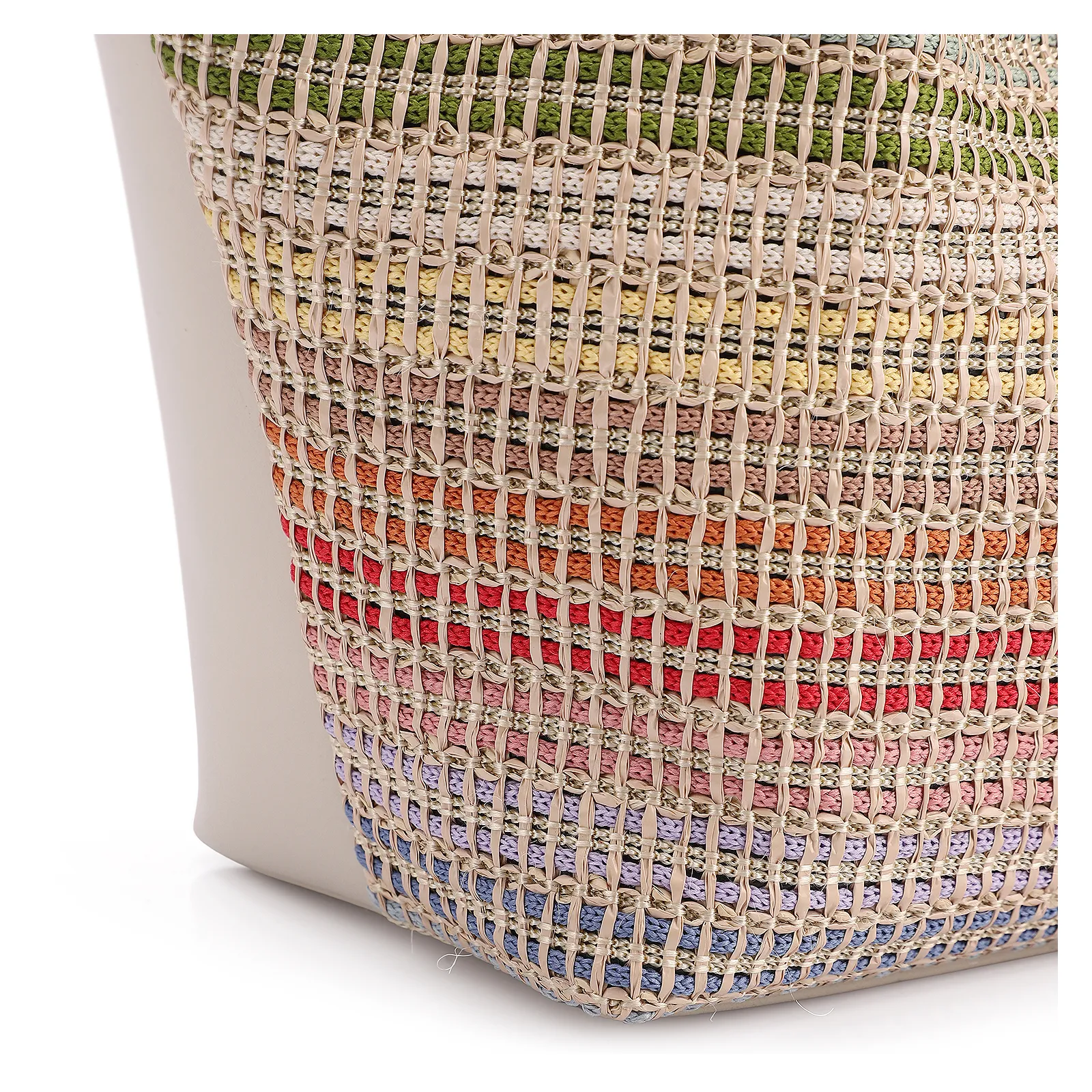 Bolsa Tote Couro Off White/Ráfia Colorida