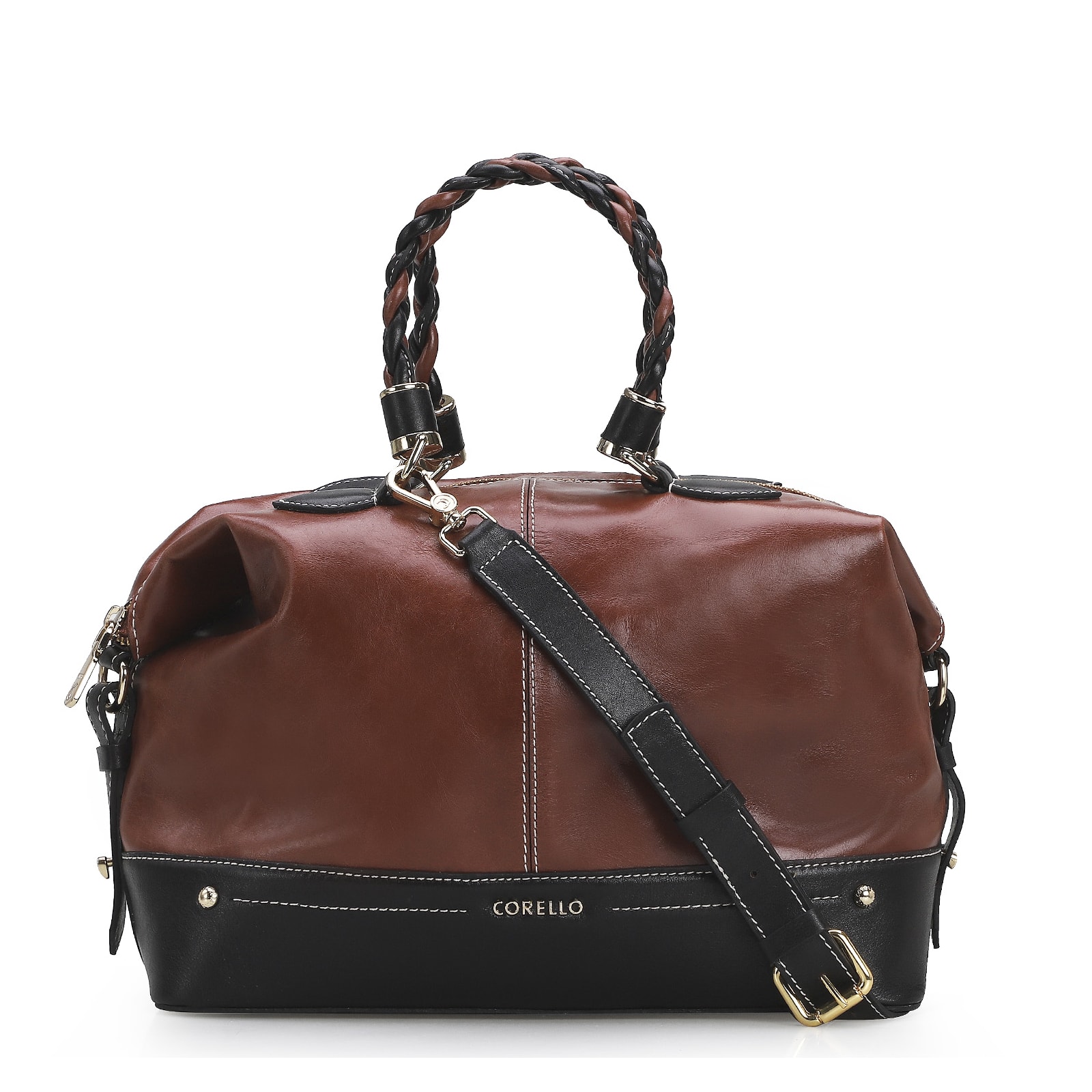 Bolsa Tote Couro Pinhao/Preto