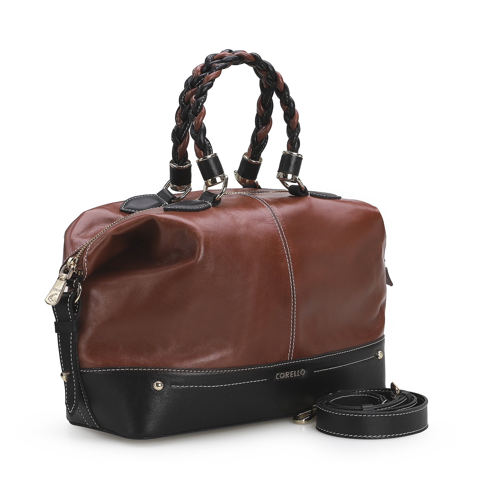 Bolsa Tote Couro Pinhao/Preto