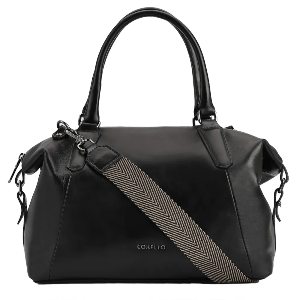Bolsa Tote Couro Preto/Faixa