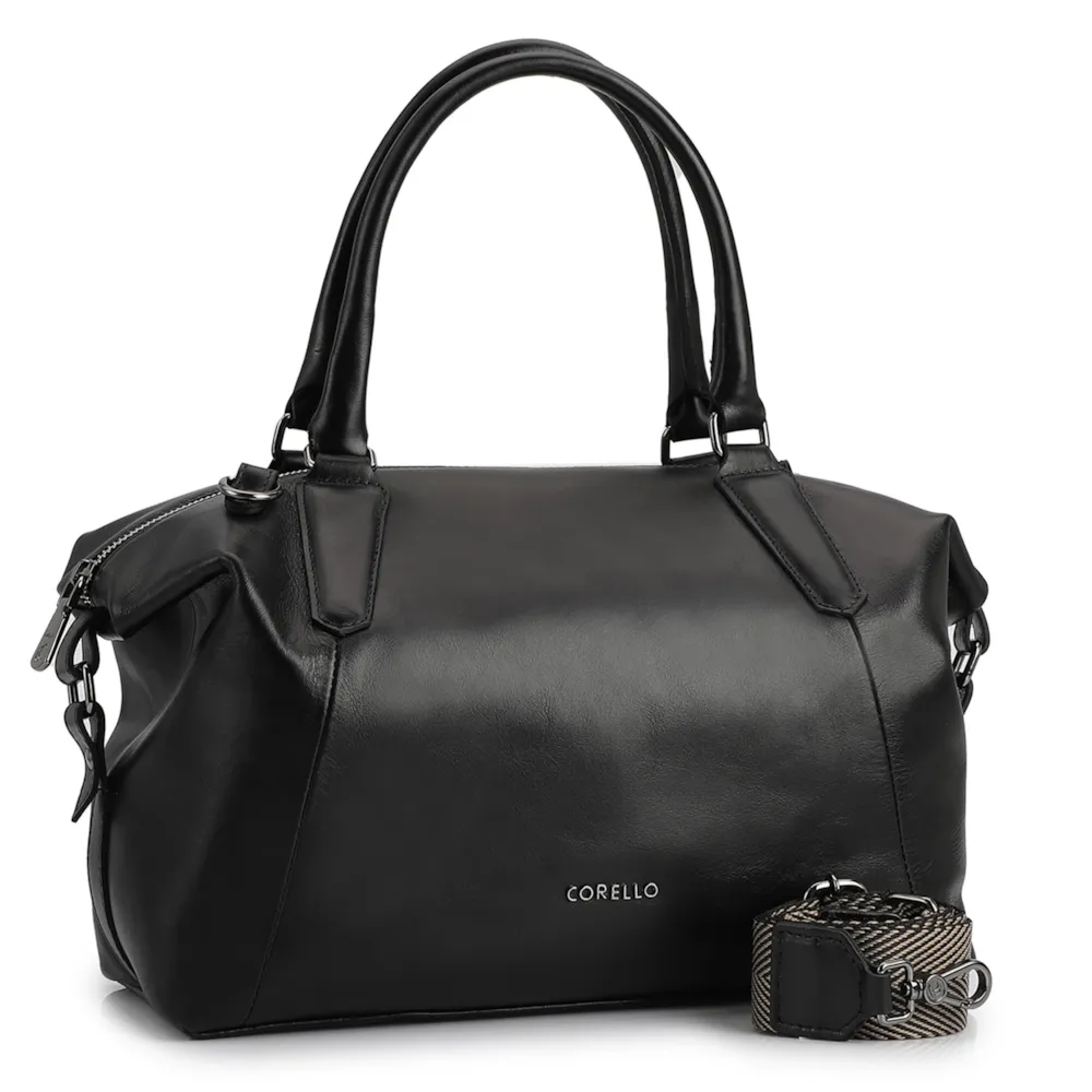 Bolsa Tote Couro Preto/Faixa - imagem 2