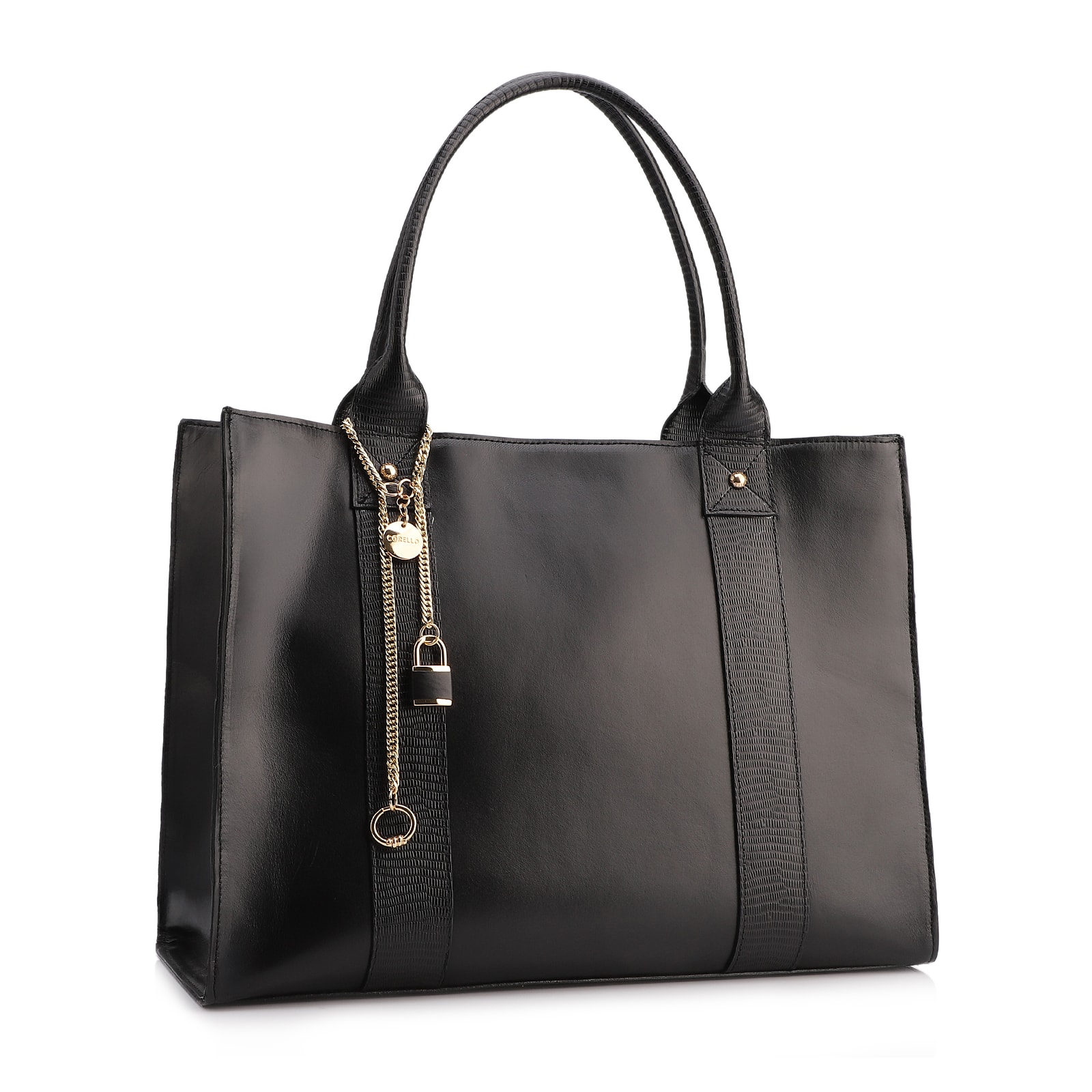 Bolsa Tote Couro Preto/Lezard Preto