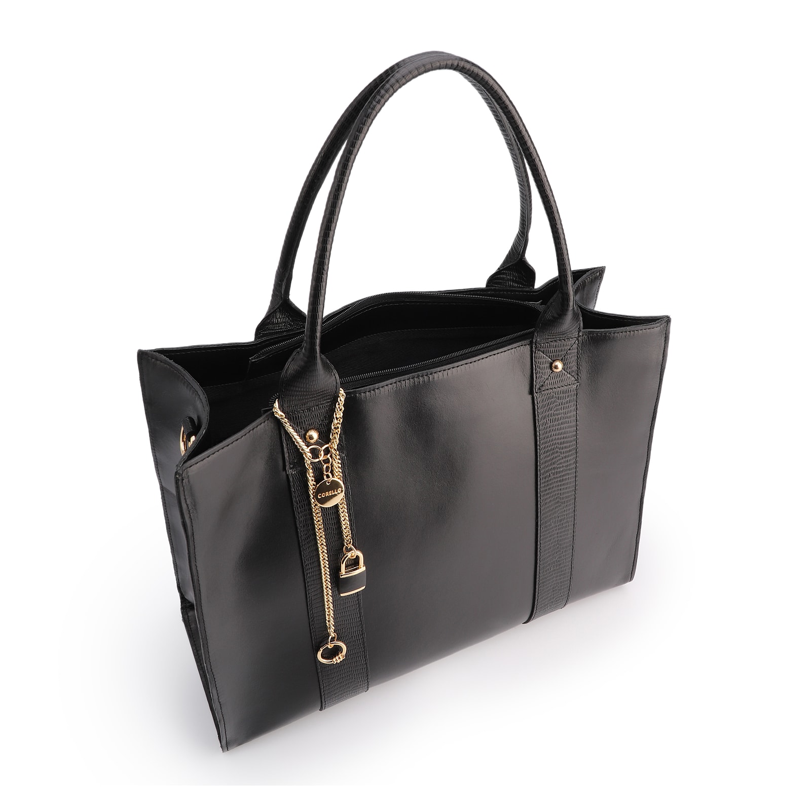 Bolsa Tote Couro Preto/Lezard Preto