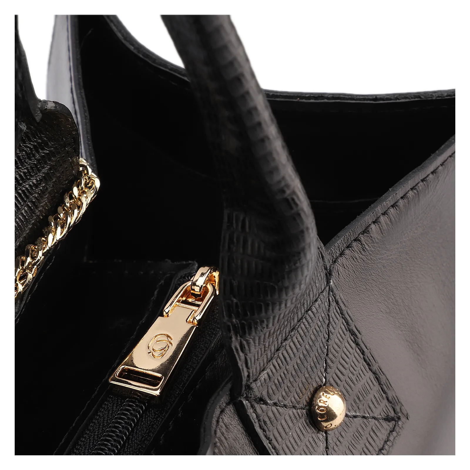Bolsa Tote Couro Preto/Lezard Preto