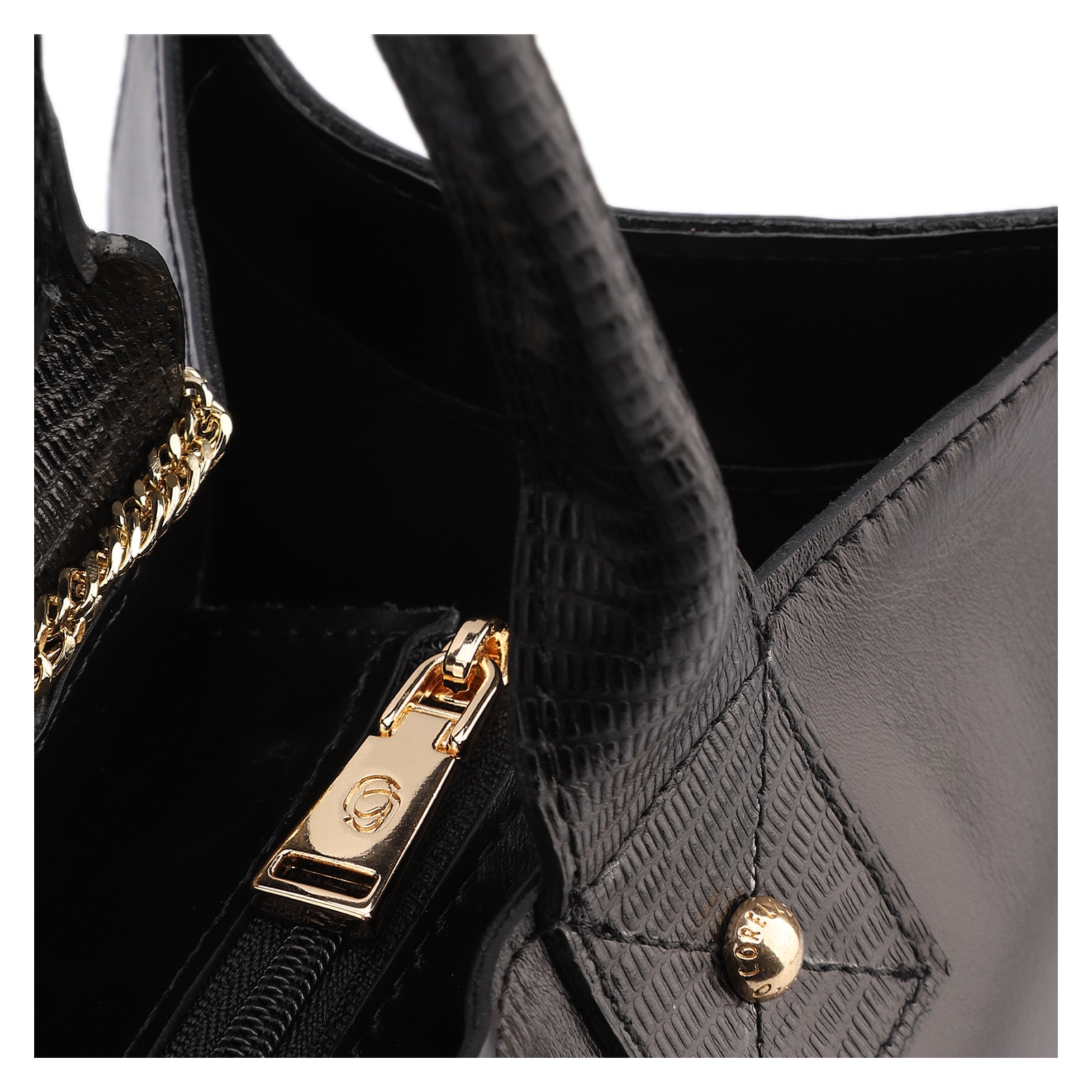 Bolsa Tote Couro Preto/Lezard Preto
