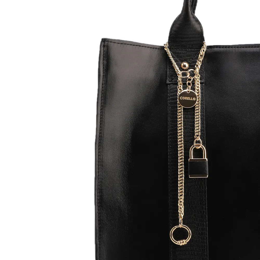 Bolsa Tote Couro Preto/Lezard Preto - imagem 7