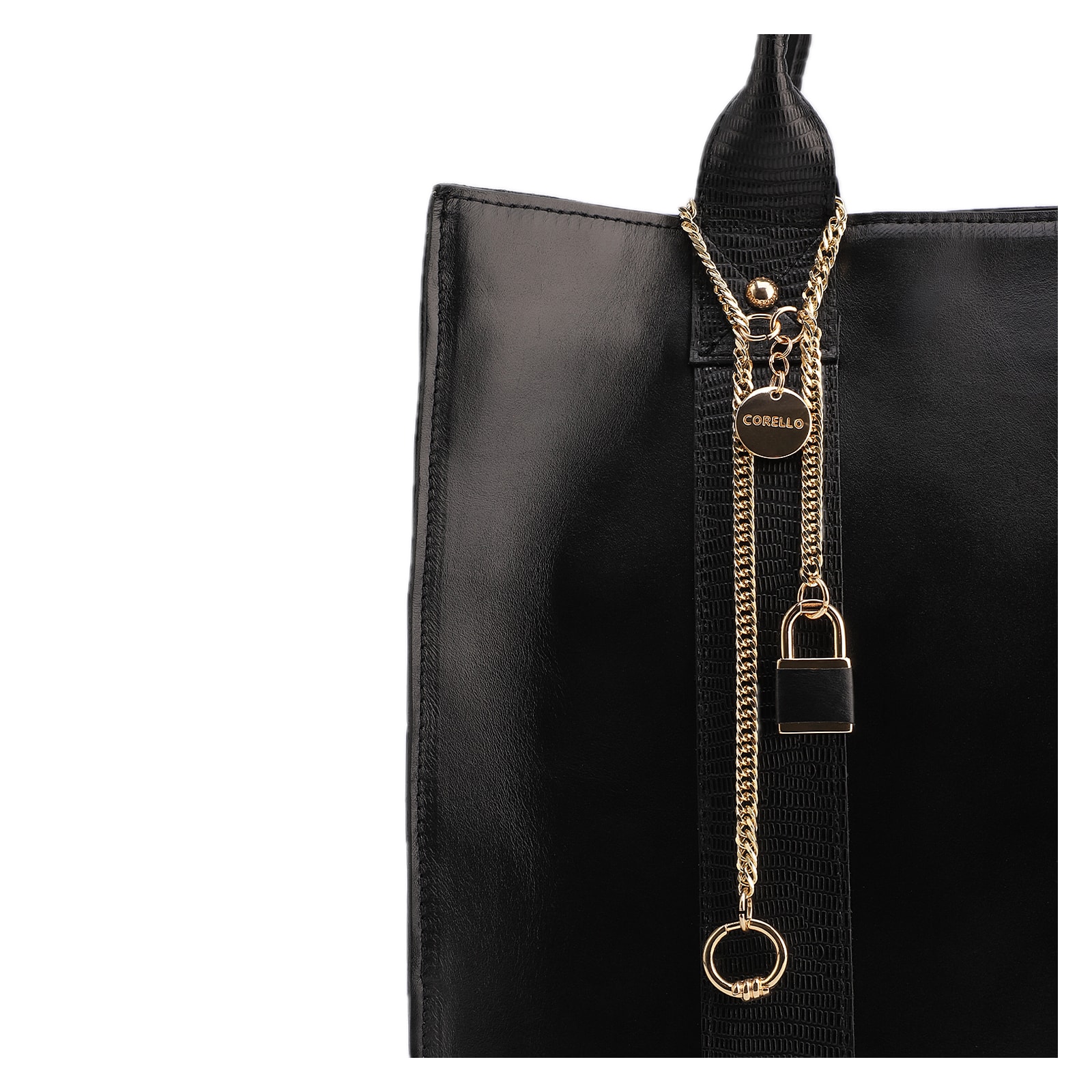 Bolsa Tote Couro Preto/Lezard Preto