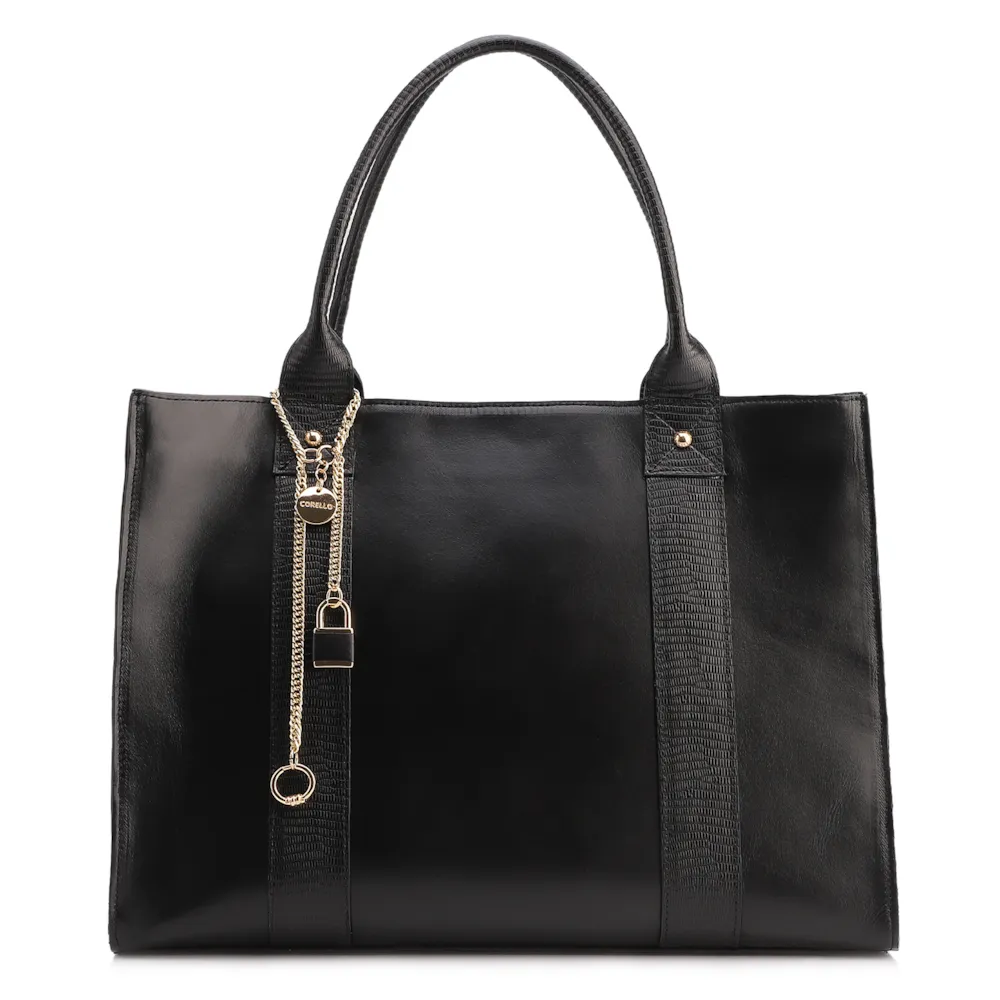 Bolsa Tote Couro Preto/Lezard Preto