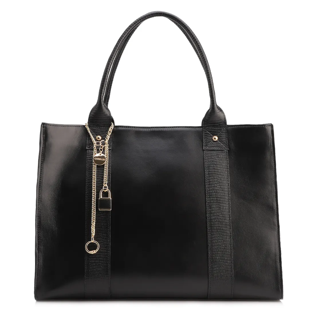 Bolsa Tote Couro Preto/Lezard Preto