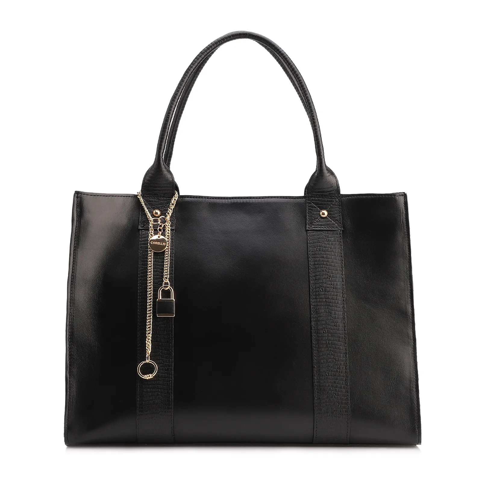 Bolsa Tote Couro Preto/Lezard Preto