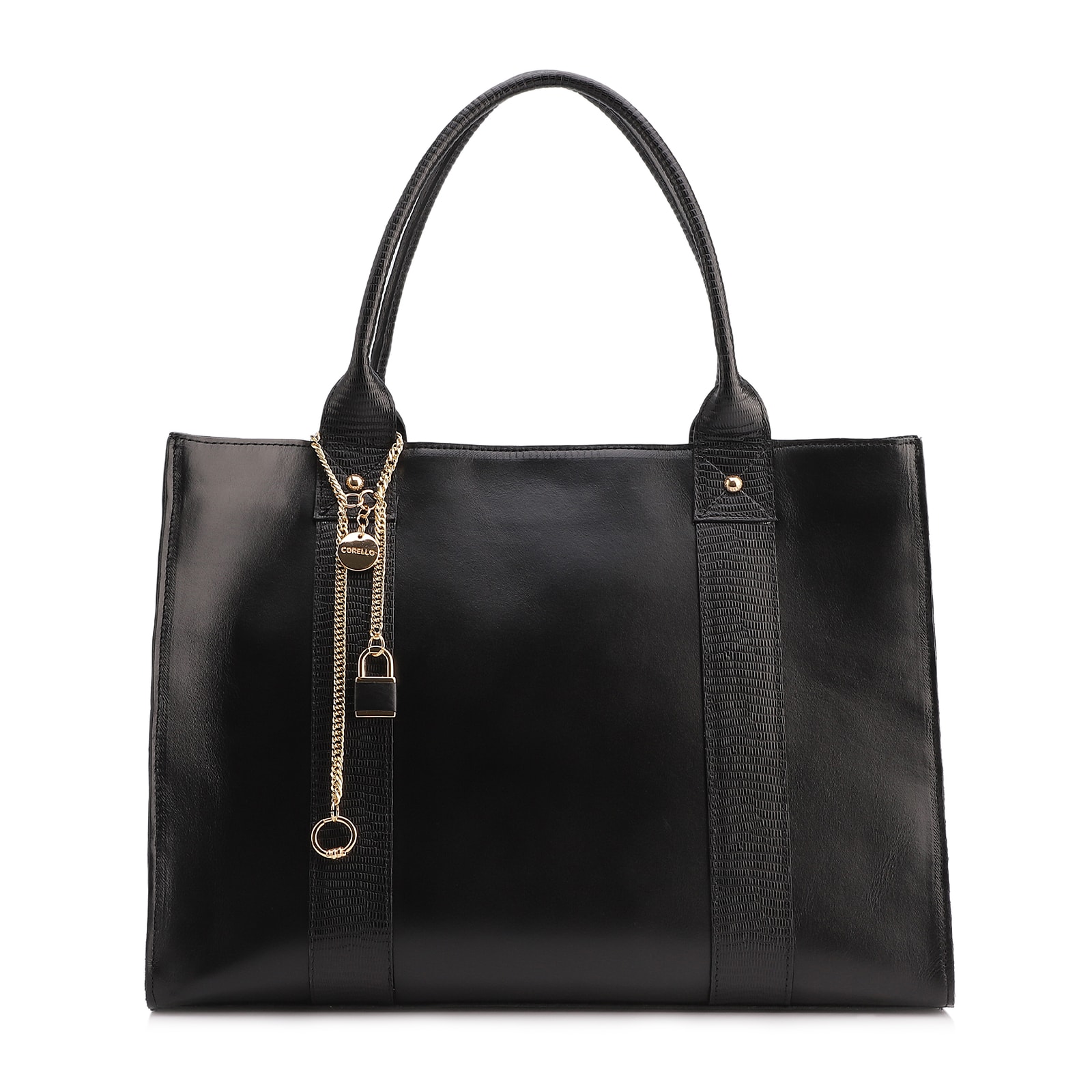 Bolsa Tote Couro Preto/Lezard Preto
