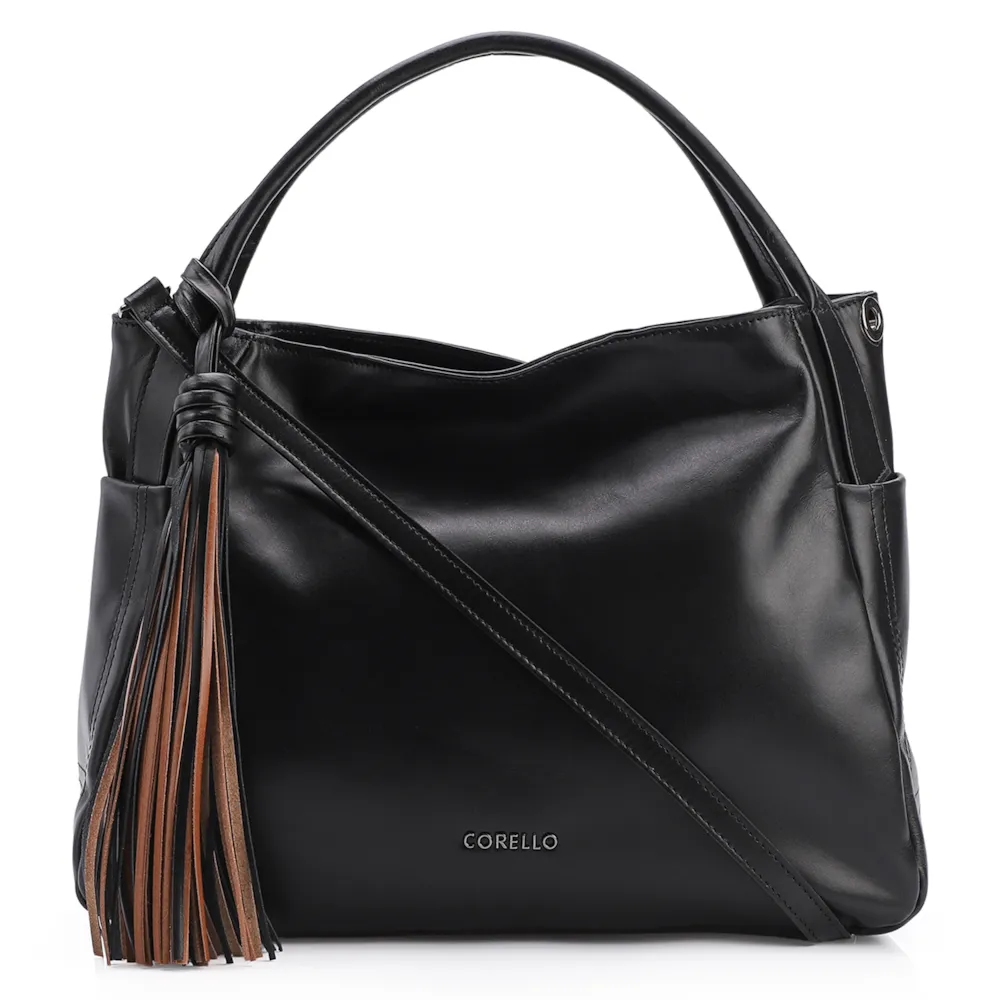 Bolsa Tote Couro Preto/Marrom