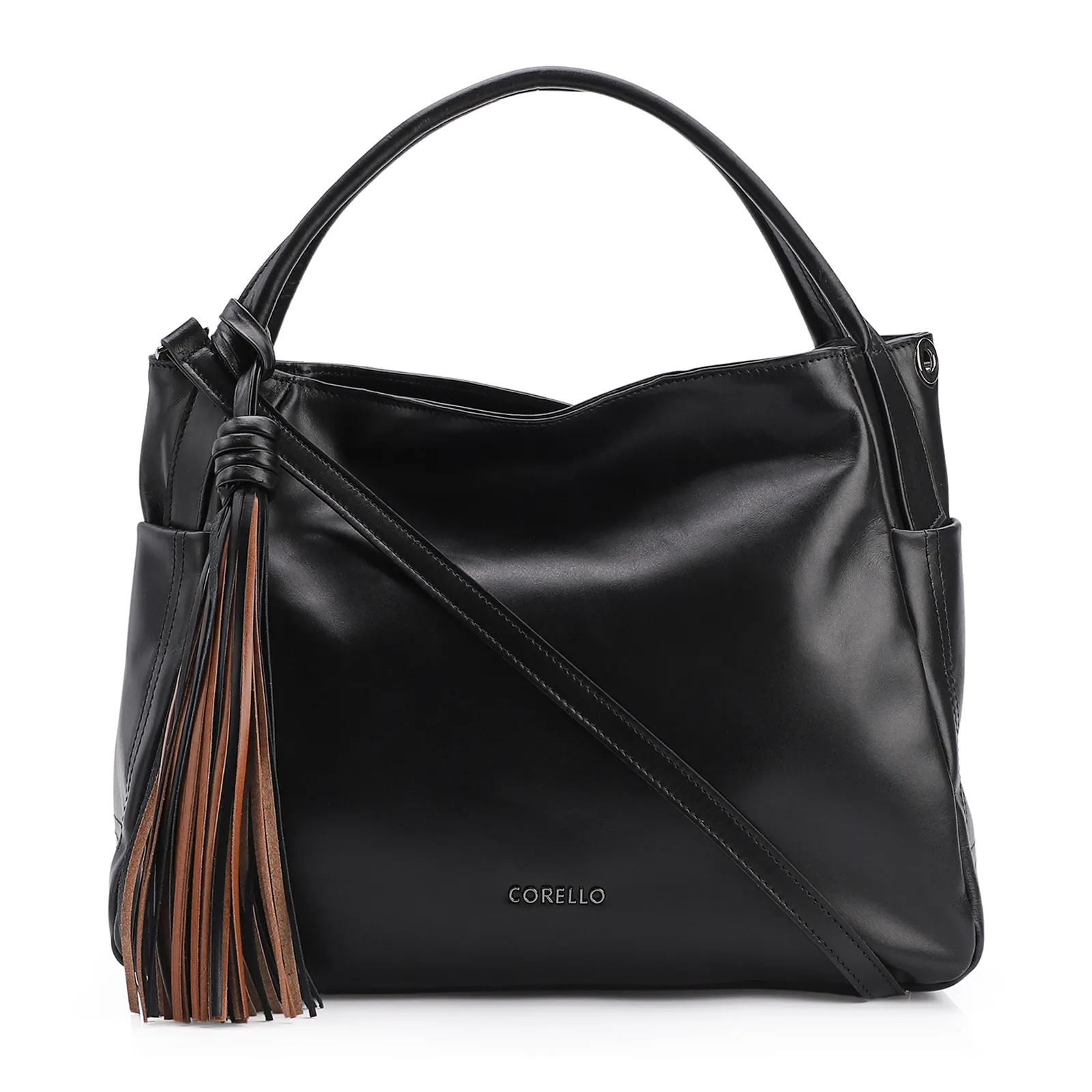 Bolsa Tote Couro Preto/Marrom